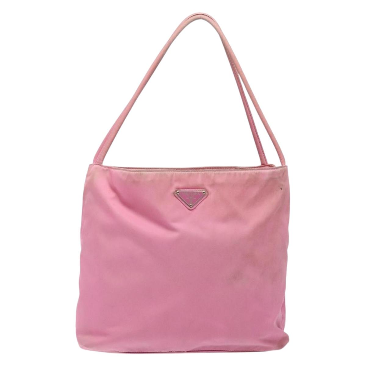 PRADA Tote Bag Nylon Pink Silver Auth 138372