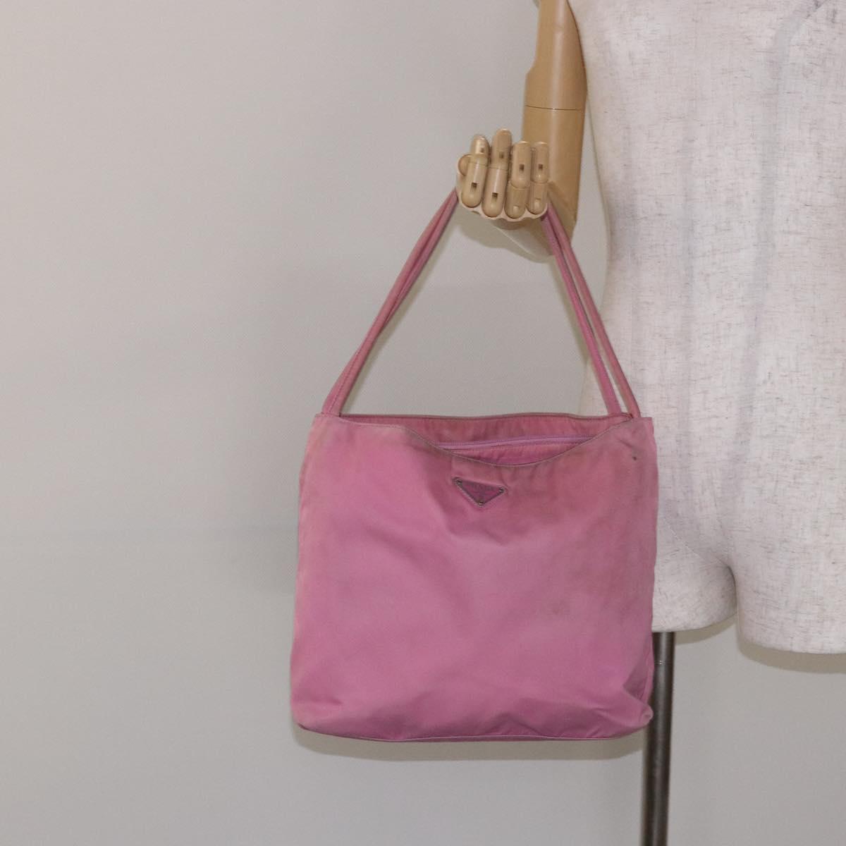 PRADA Tote Bag Nylon Pink Silver Auth 138372