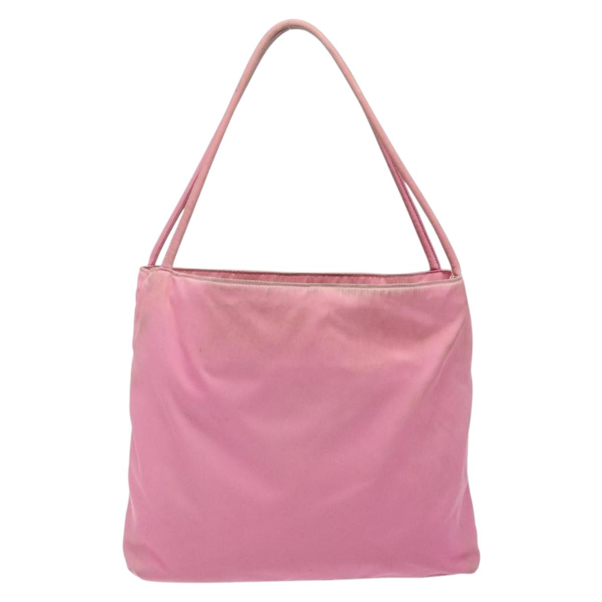 PRADA Tote Bag Nylon Pink Silver Auth 138372