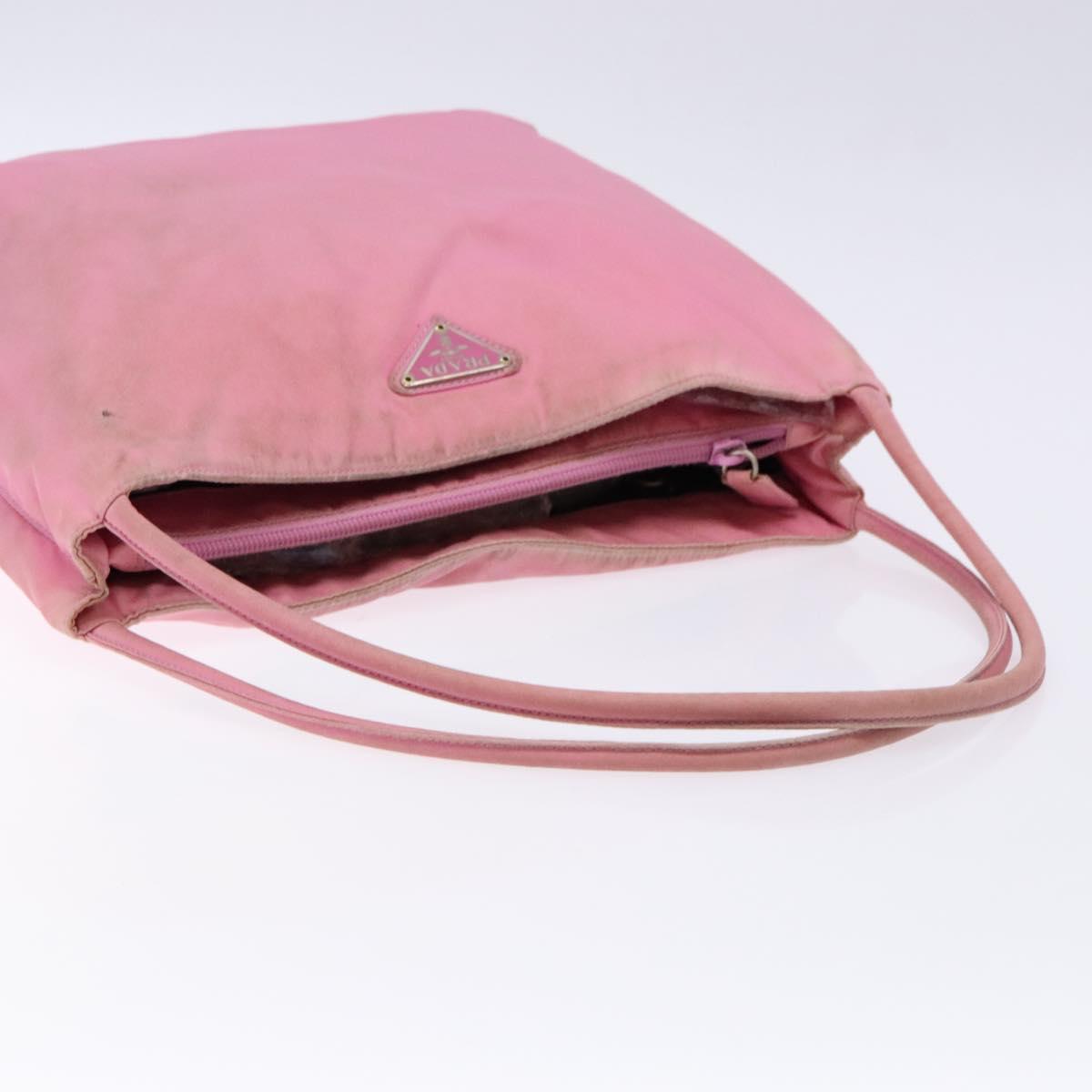 PRADA Tote Bag Nylon Pink Silver Auth 138372