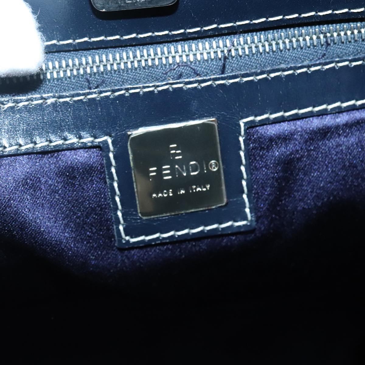 FENDI Zucchino Canvas Hand Bag Navy Silver Auth 138385