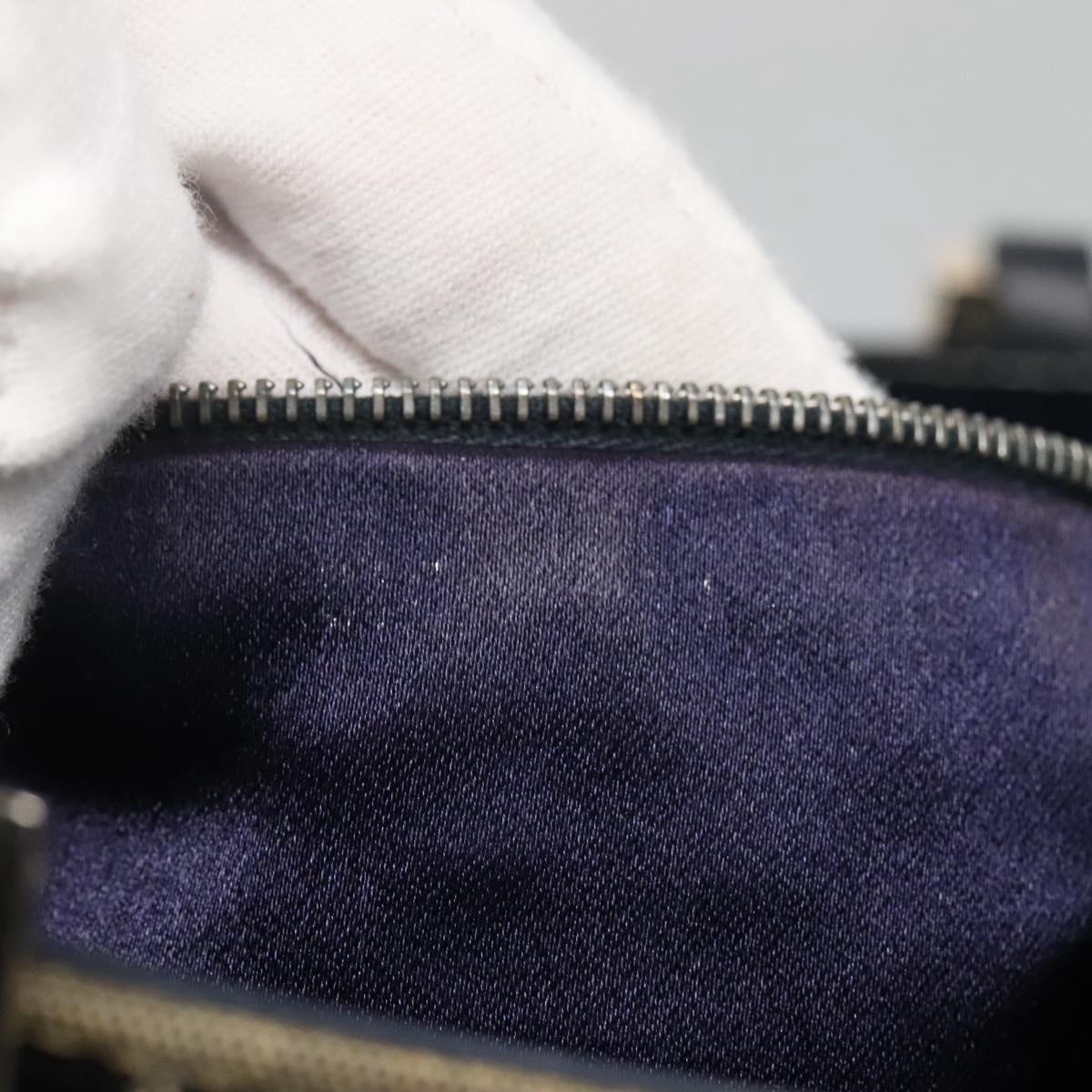 FENDI Zucchino Canvas Hand Bag Navy Silver Auth 138385