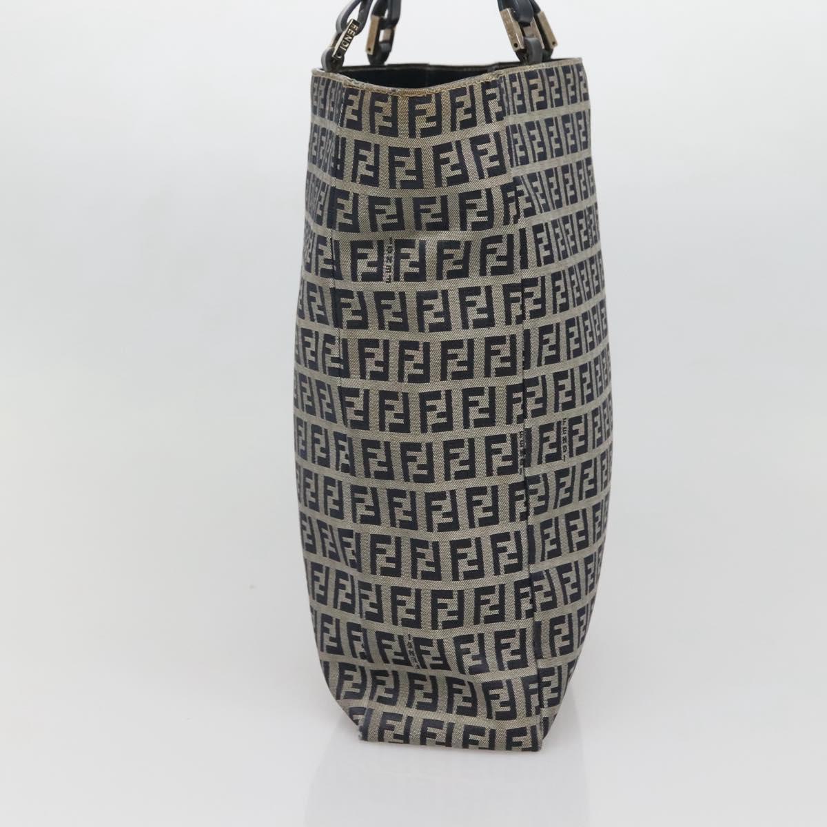 FENDI Zucchino Canvas Hand Bag Navy Silver Auth 138385