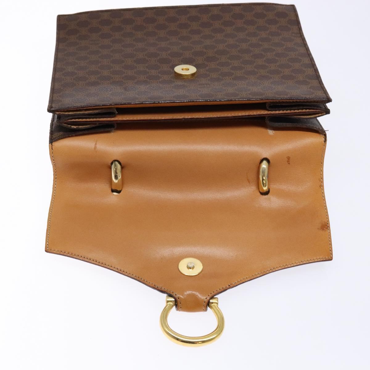 CELINE Macadam Canvas Hand Bag PVC Leather Brown Gold Auth 138386