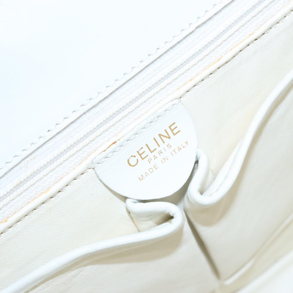 CELINE Shoulder Bag Leather Gold White Auth 138388