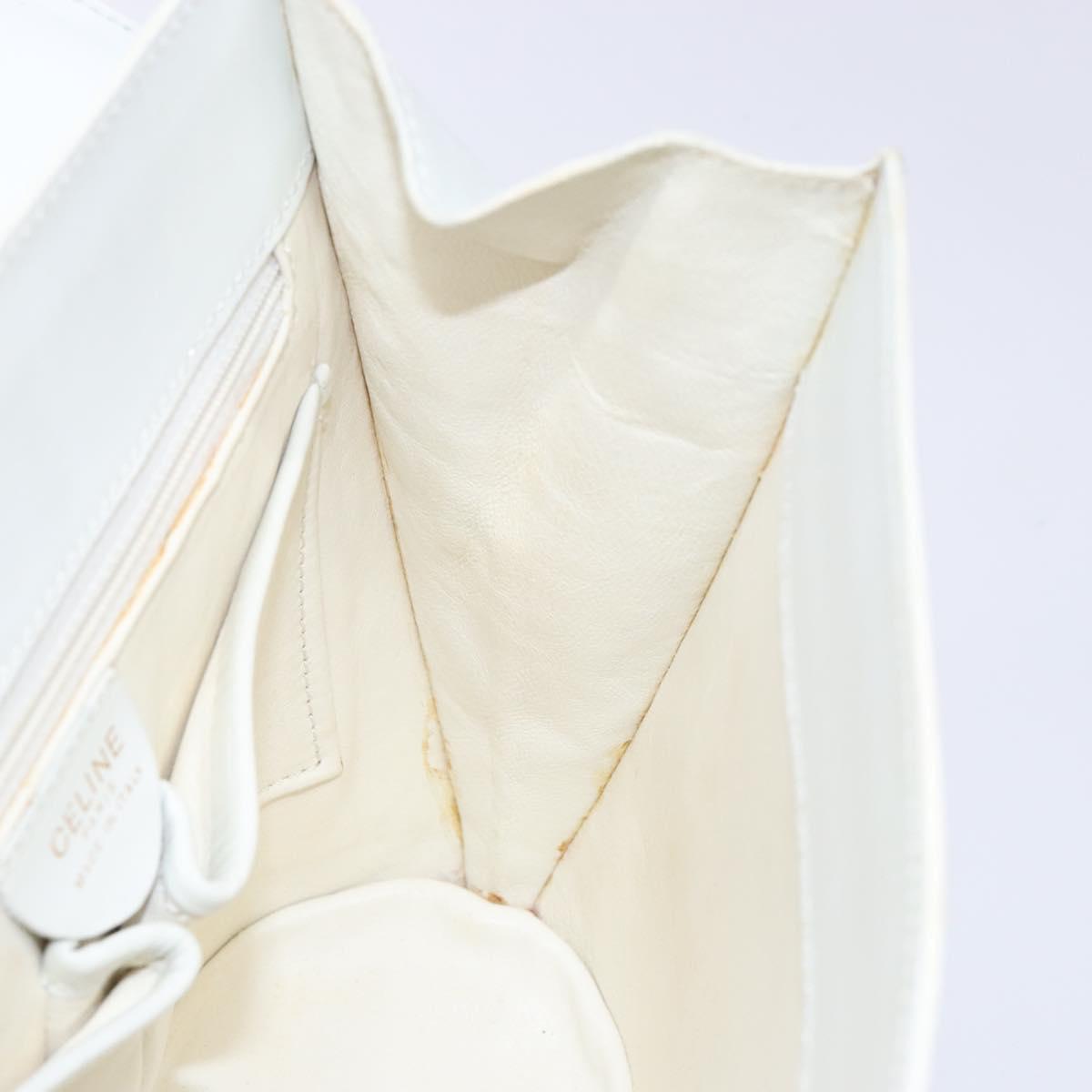 CELINE Shoulder Bag Leather Gold White Auth 138388
