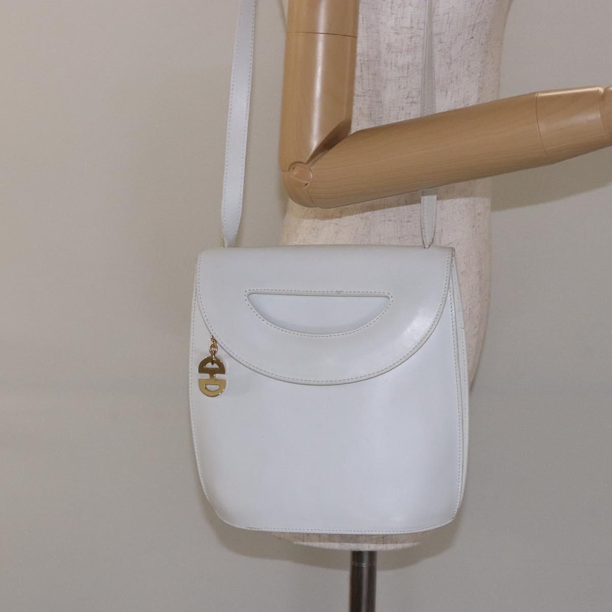 CELINE Shoulder Bag Leather Gold White Auth 138388
