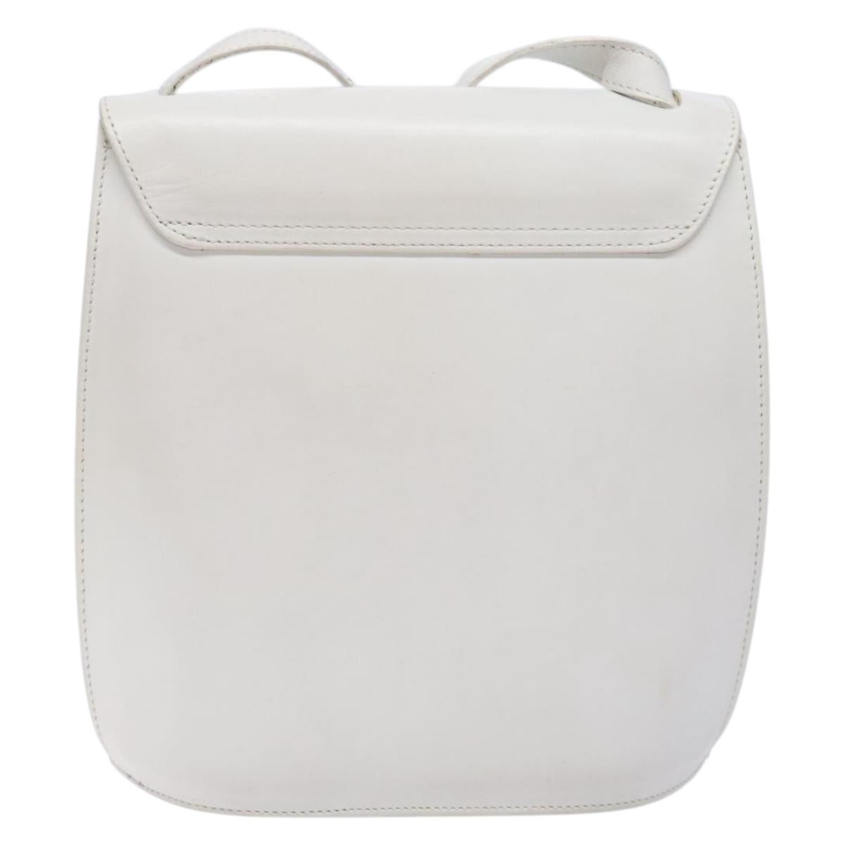 CELINE Shoulder Bag Leather Gold White Auth 138388