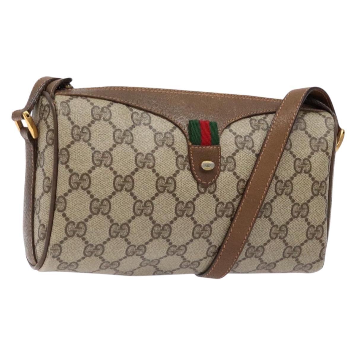 GUCCI GG Supreme Web Sherry Line Bag PVC Beige Gold 89 02 018 Auth 138389