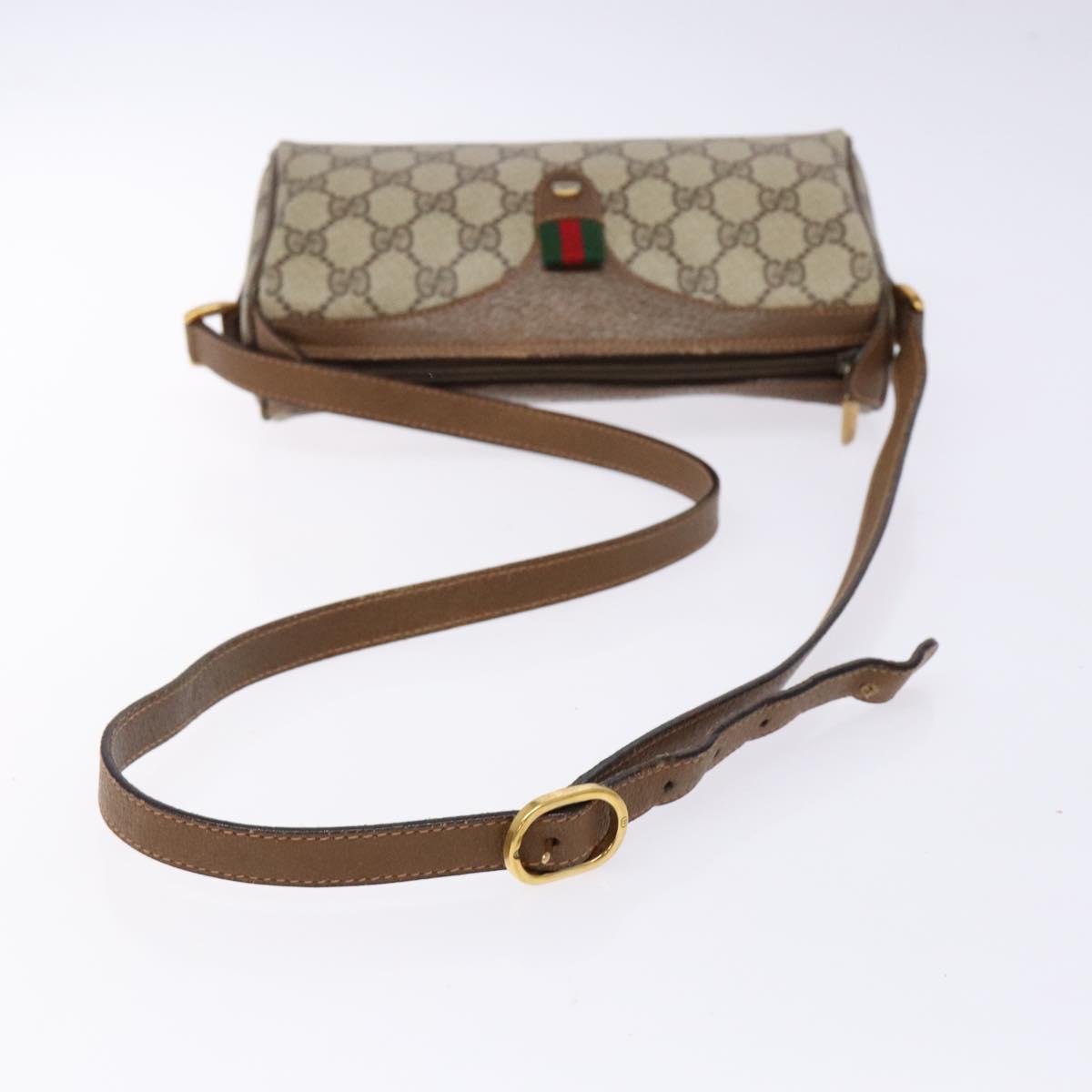 GUCCI GG Supreme Web Sherry Line Bag PVC Beige Gold 89 02 018 Auth 138389