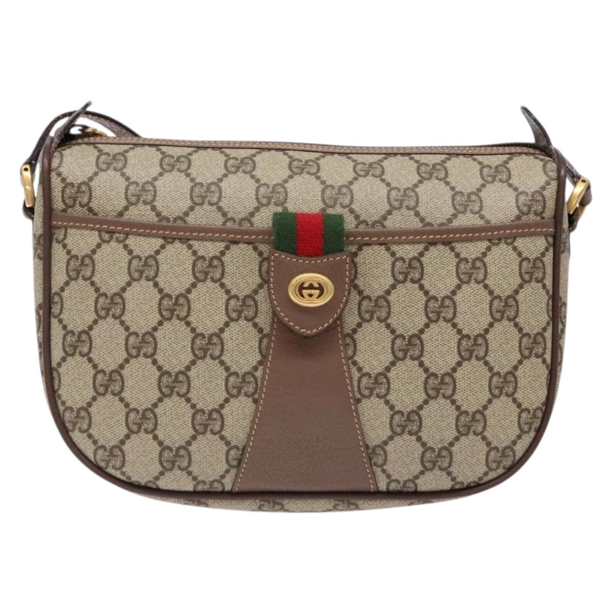 GUCCI GG Supreme Web Sherry Line Bag PVC Beige Gold 001 754 6177 Auth 138390