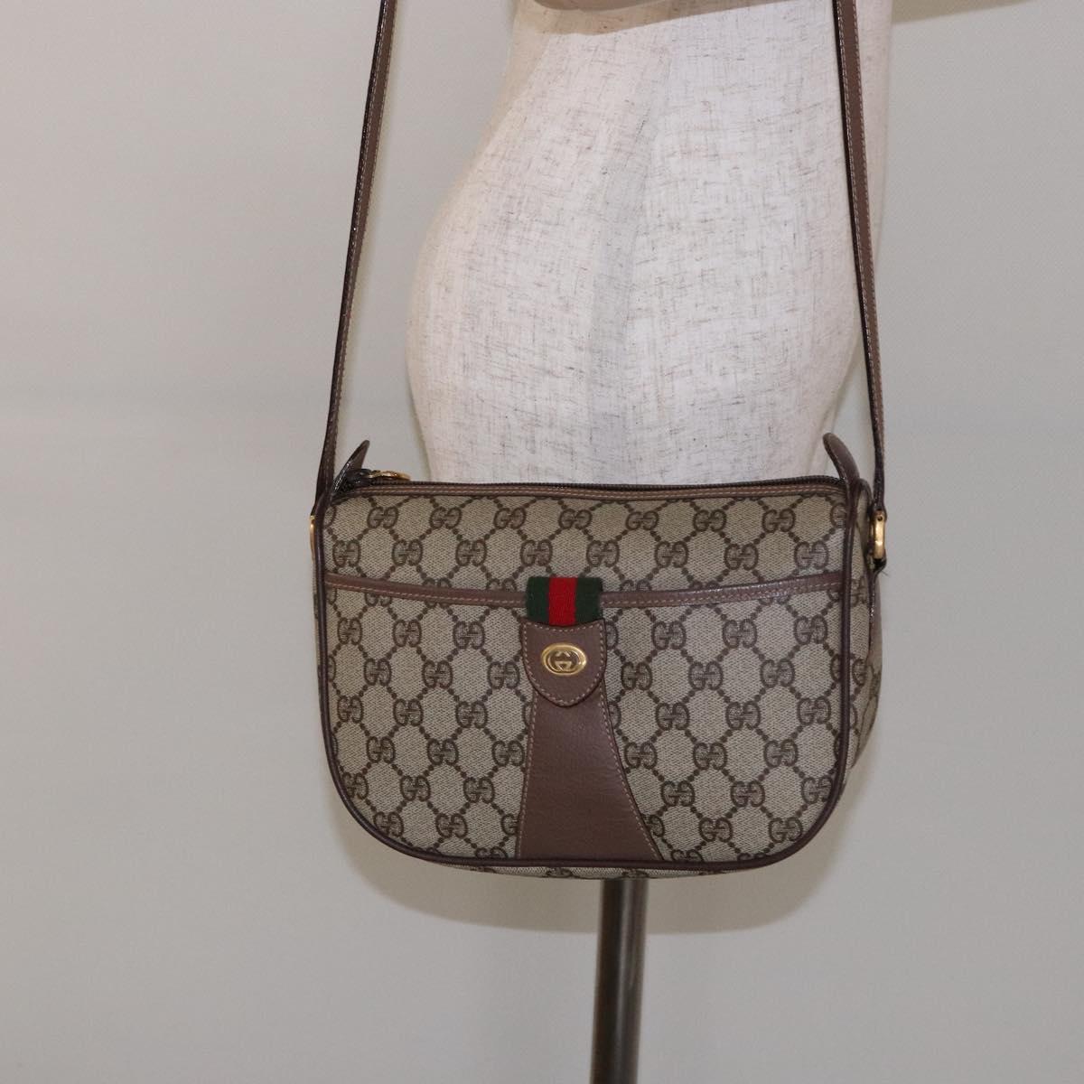 GUCCI GG Supreme Web Sherry Line Bag PVC Beige Gold 001 754 6177 Auth 138390
