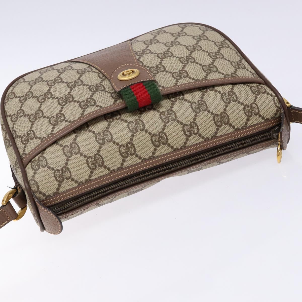GUCCI GG Supreme Web Sherry Line Bag PVC Beige Gold 001 754 6177 Auth 138390