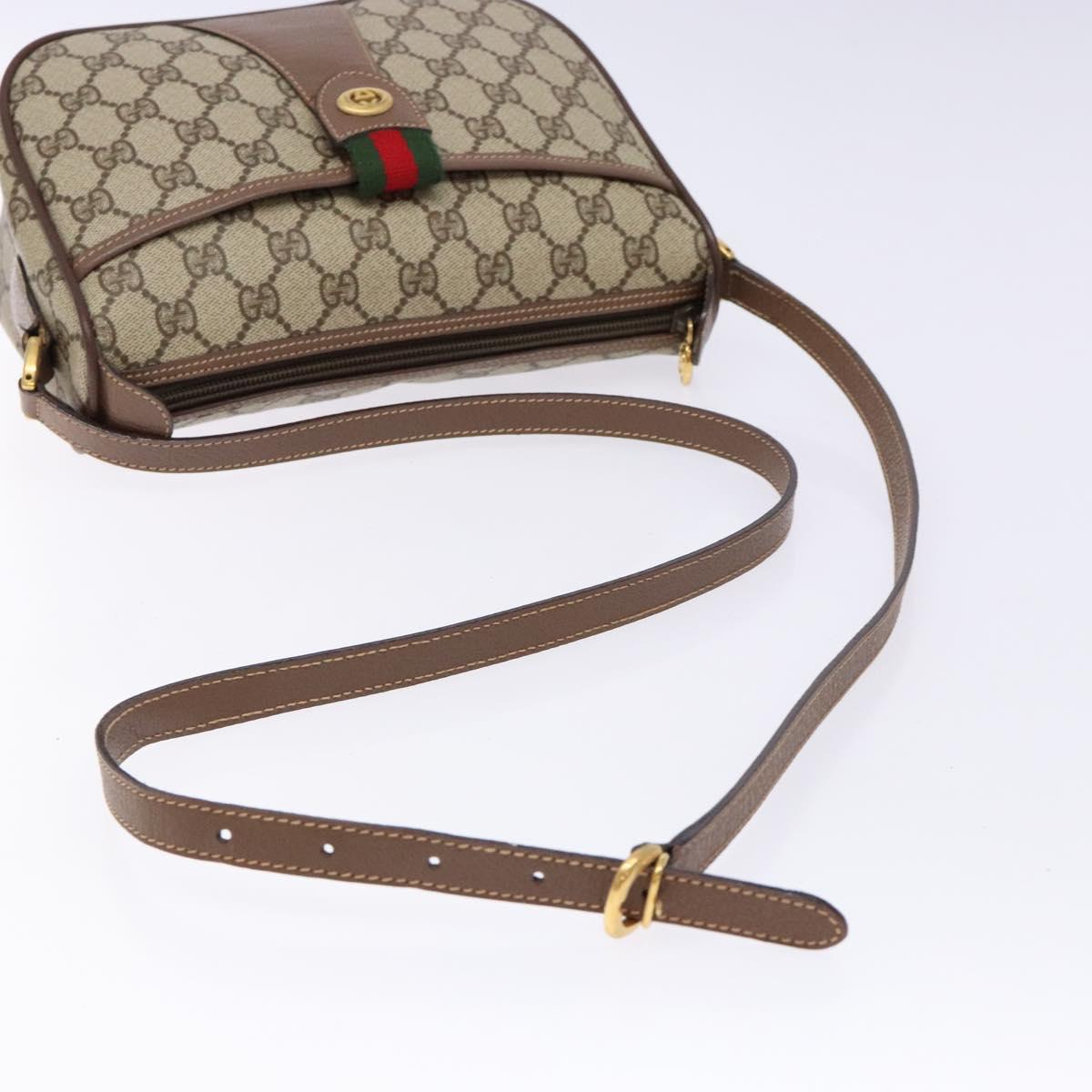 GUCCI GG Supreme Web Sherry Line Bag PVC Beige Gold 001 754 6177 Auth 138390