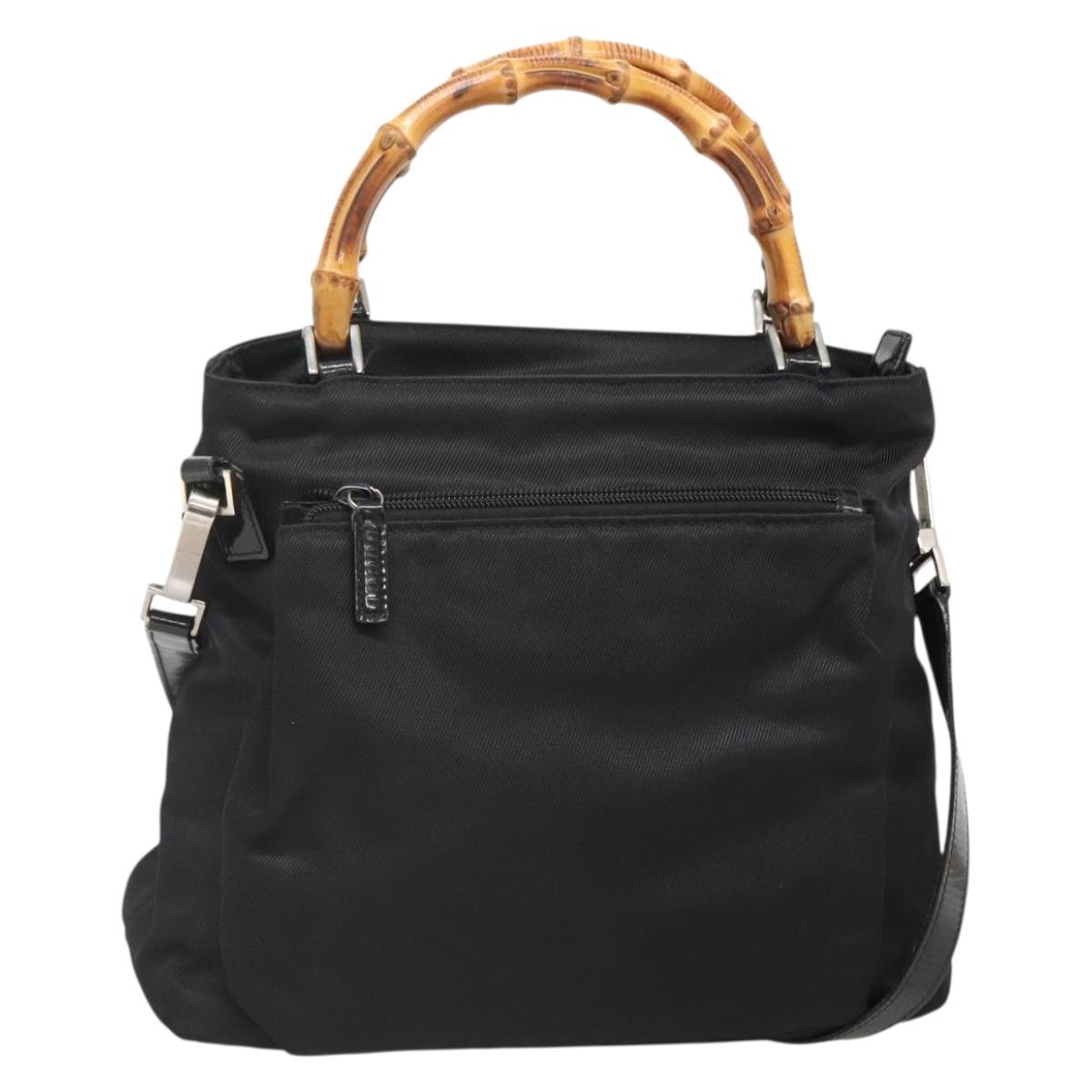 GUCCI Bamboo Hand Bag Nylon 2way Black Silver 002 2058 0508 5 Auth 138391