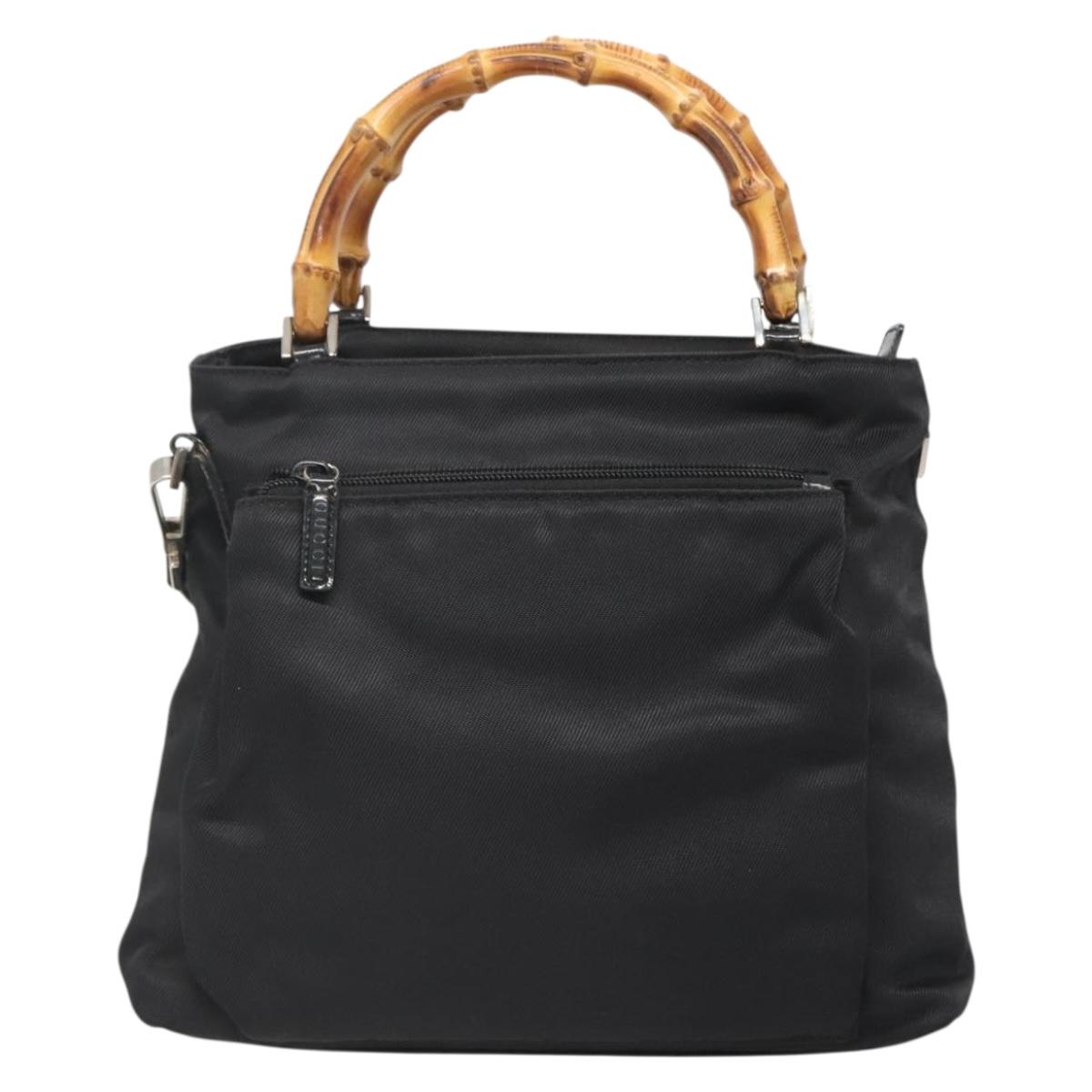 GUCCI Bamboo Hand Bag Nylon 2way Black Silver 002 2058 0508 5 Auth 138391