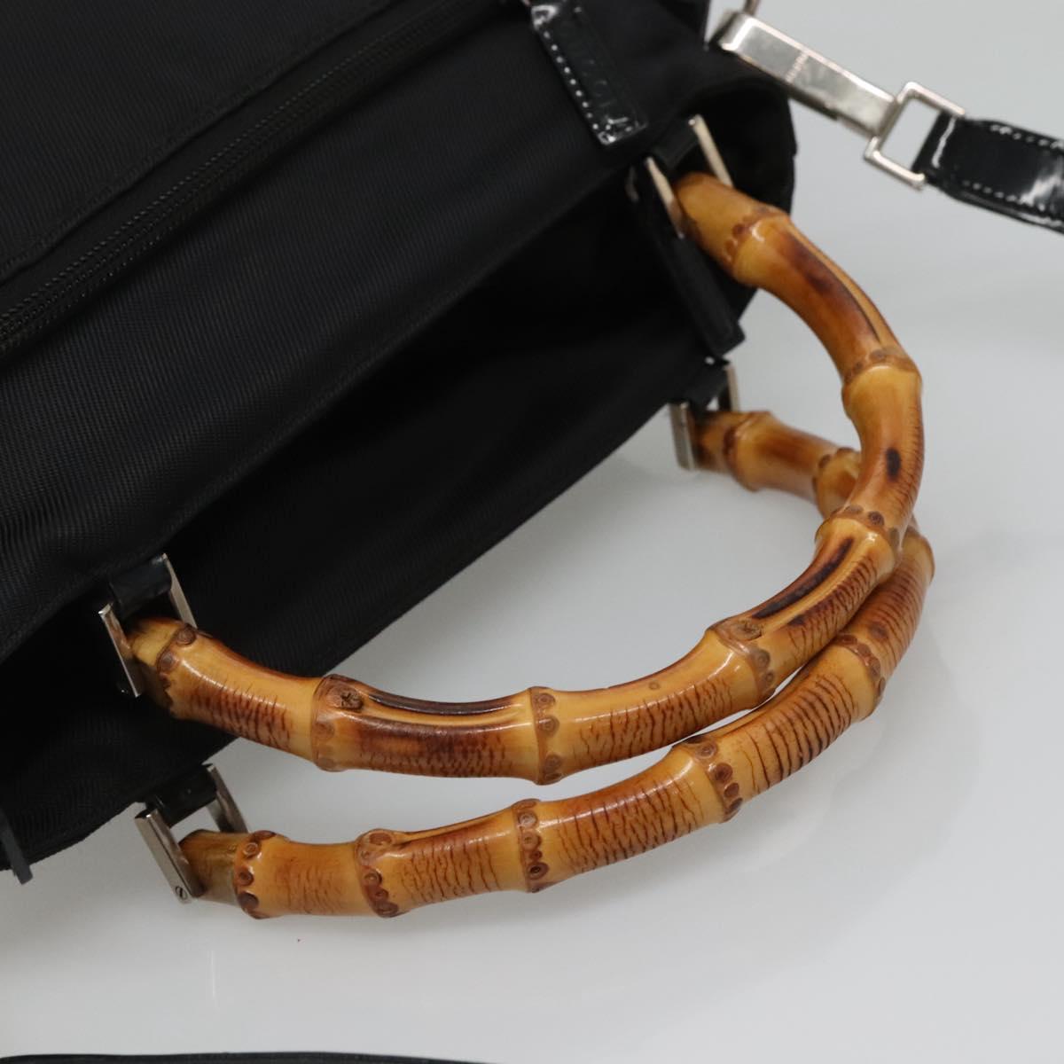 GUCCI Bamboo Hand Bag Nylon 2way Black Silver 002 2058 0508 5 Auth 138391