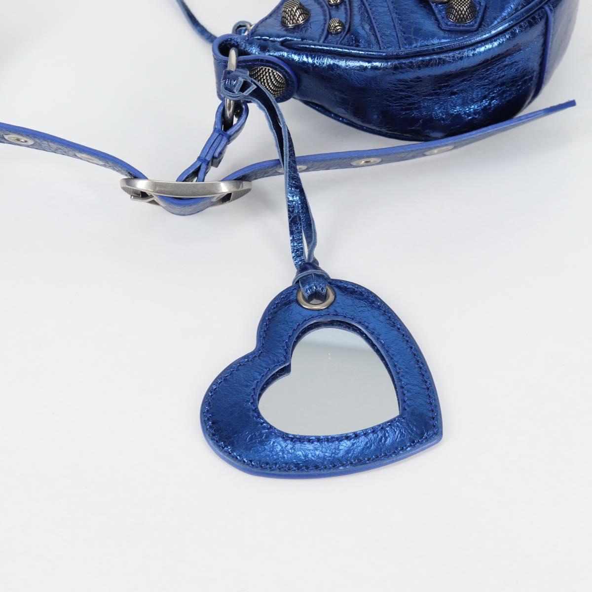 BALENCIAGA luka goal Shoulder Bag Leather Blue 671309 Auth 138394M
