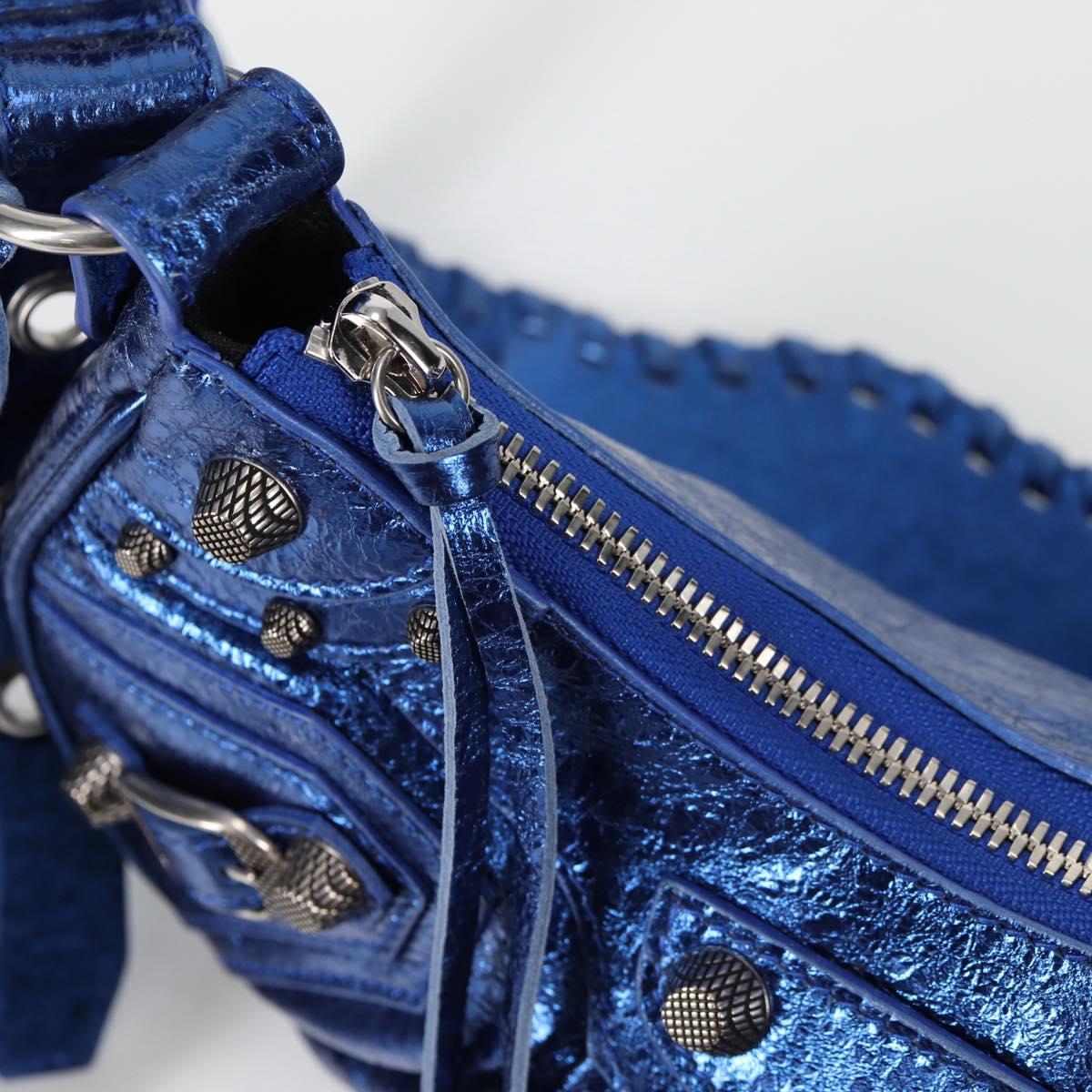 BALENCIAGA luka goal Shoulder Bag Leather Blue 671309 Auth 138394M