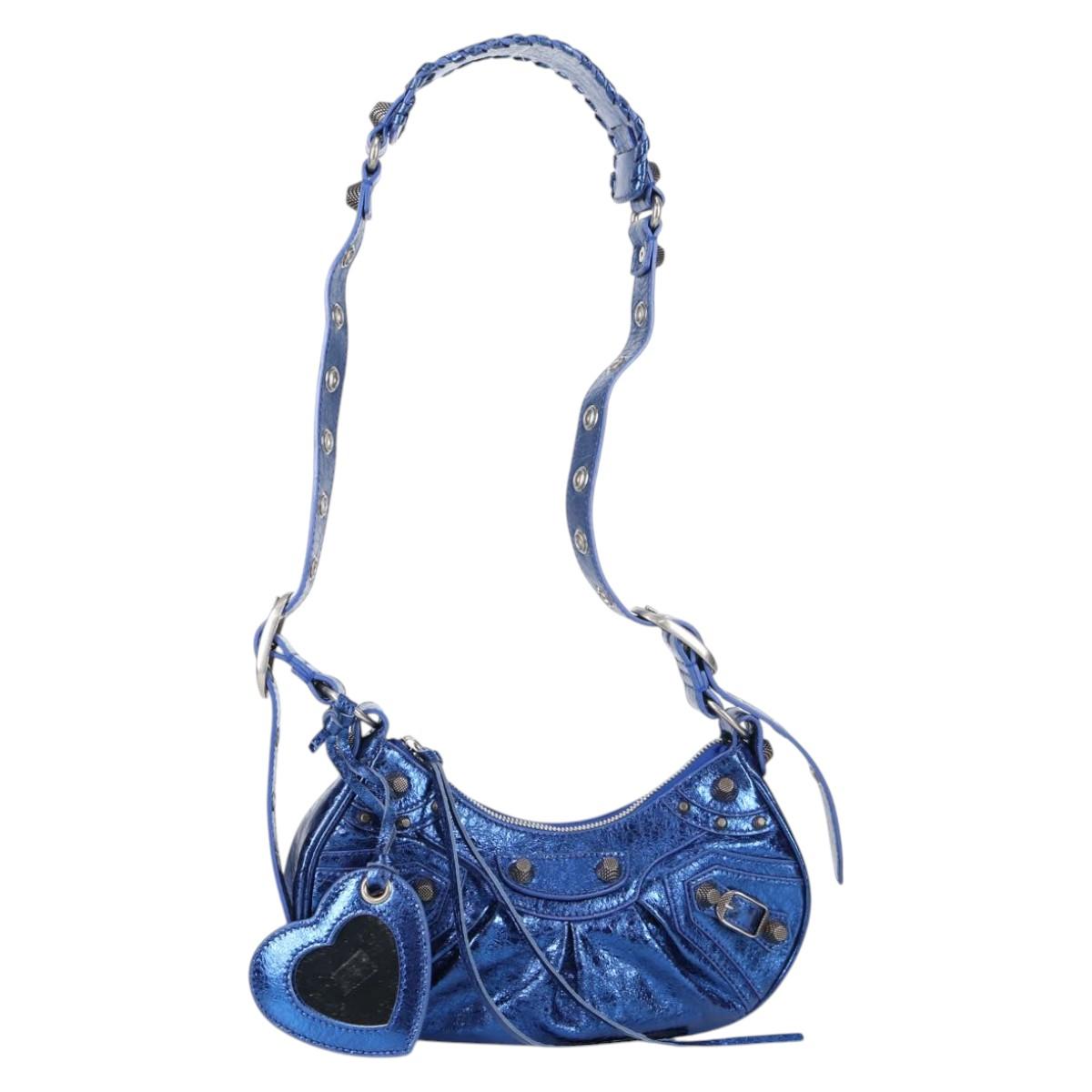 BALENCIAGA luka goal Shoulder Bag Leather Blue 671309 Auth 138394M