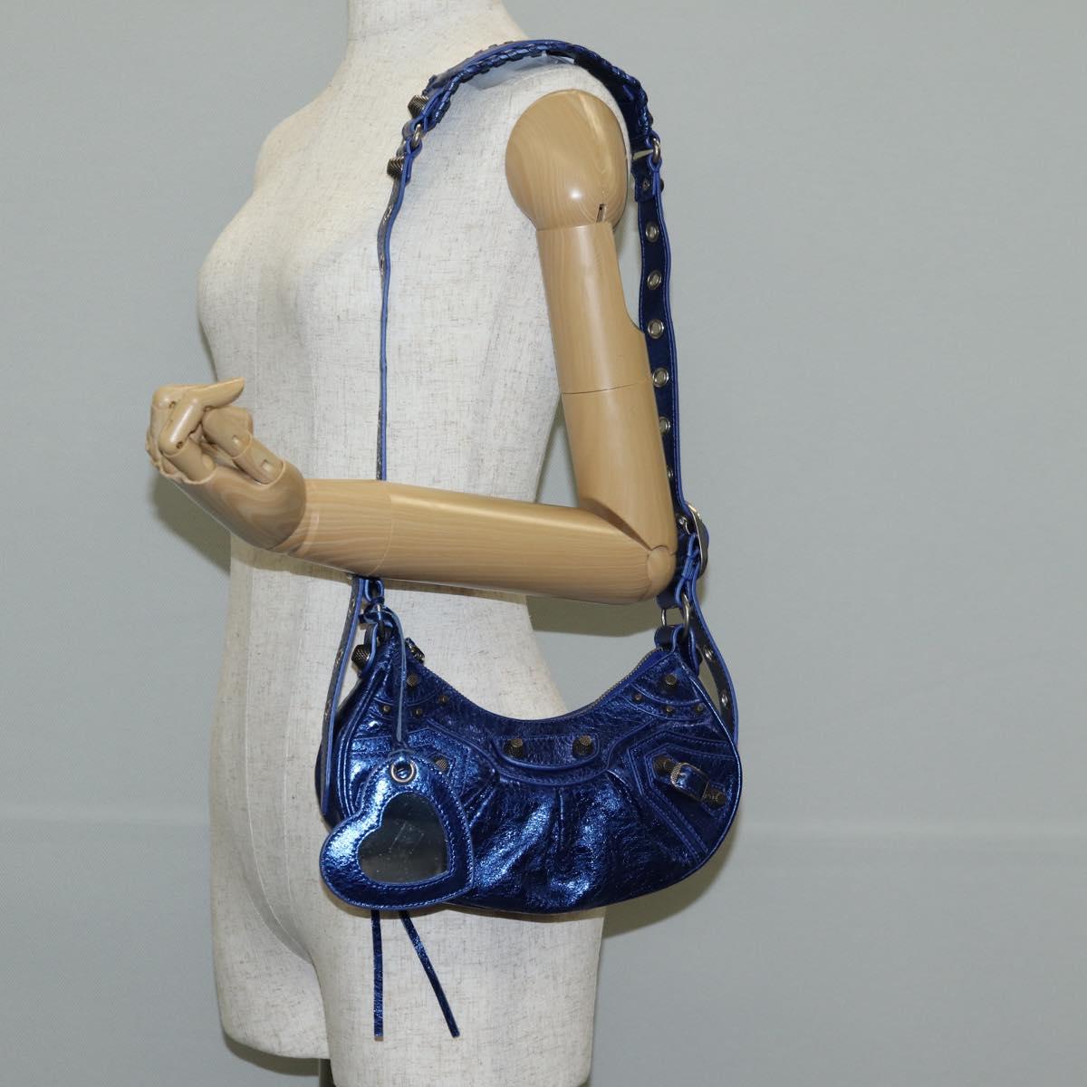 BALENCIAGA luka goal Shoulder Bag Leather Blue 671309 Auth 138394M