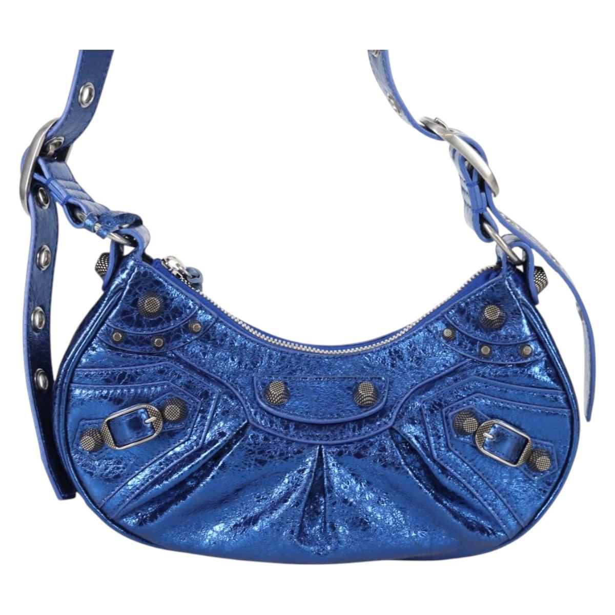 BALENCIAGA luka goal Shoulder Bag Leather Blue 671309 Auth 138394M