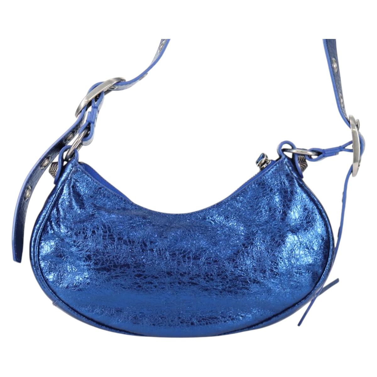BALENCIAGA luka goal Shoulder Bag Leather Blue 671309 Auth 138394M