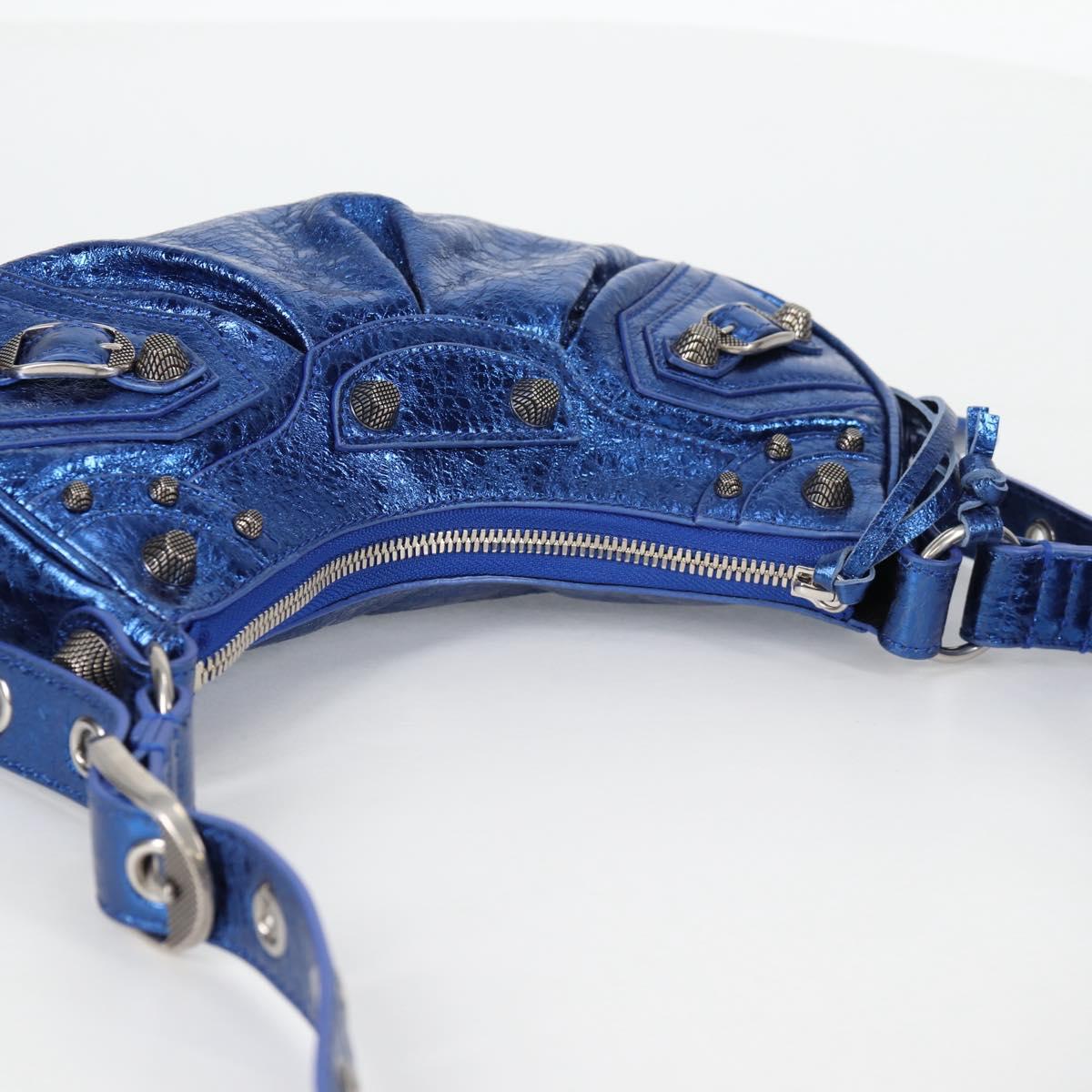 BALENCIAGA luka goal Shoulder Bag Leather Blue 671309 Auth 138394M