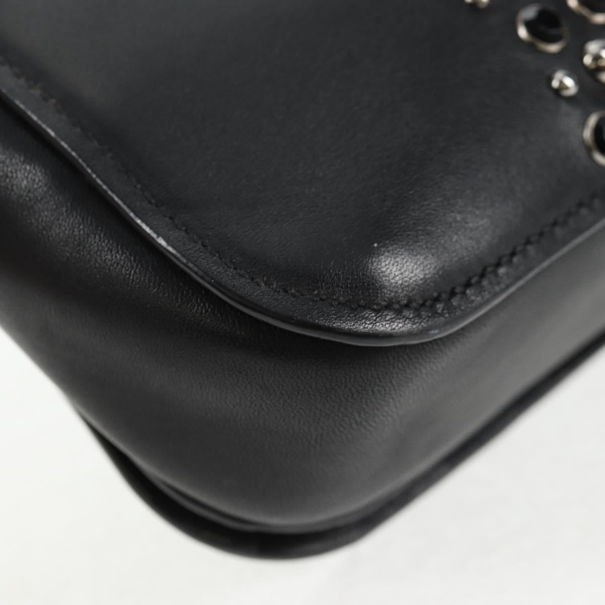 Miu Miu Chain Shoulder Bag Leather Black Silver Auth 138395V