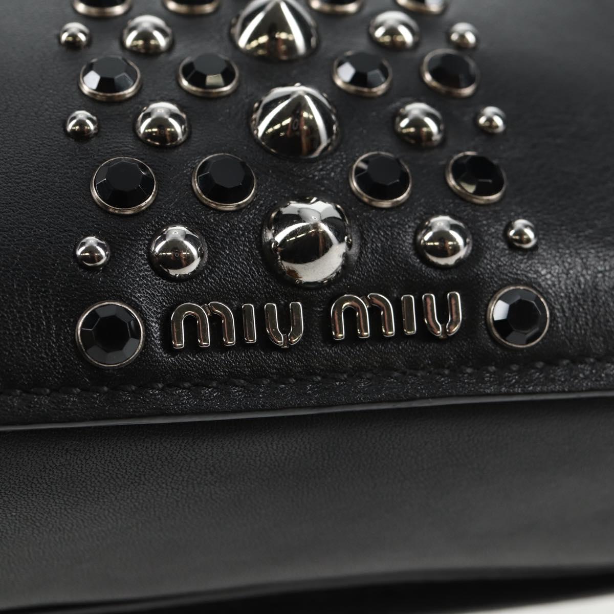 Miu Miu Chain Shoulder Bag Leather Black Silver Auth 138395V