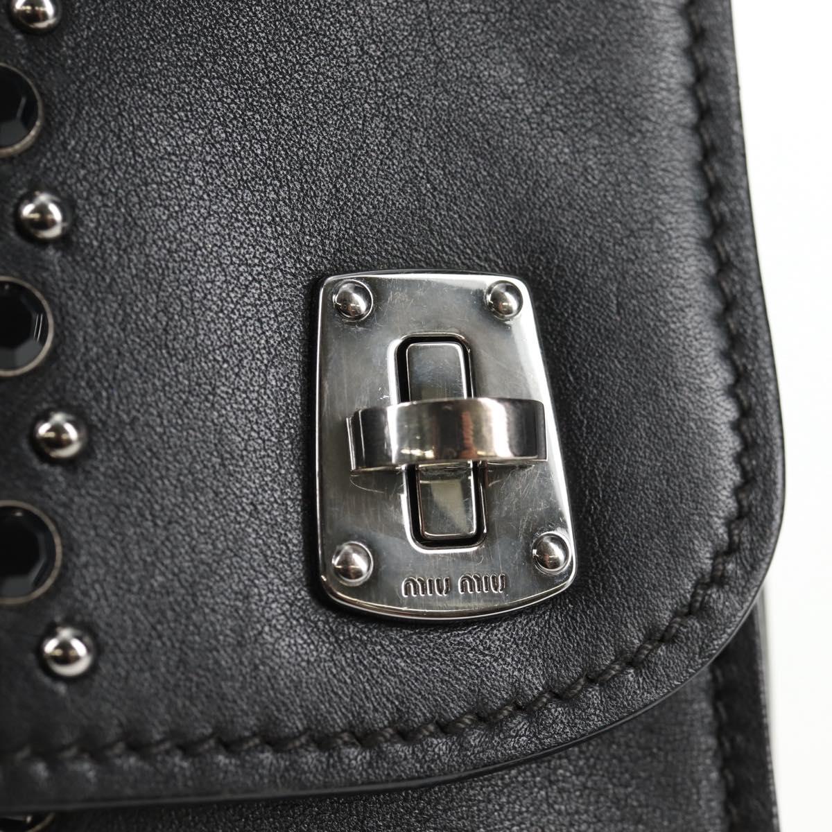 Miu Miu Chain Shoulder Bag Leather Black Silver Auth 138395V