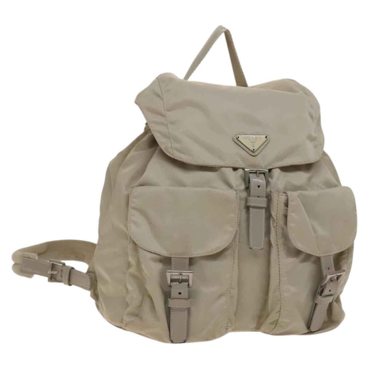 PRADA Backpack Nylon Ivory Silver Auth 138397
