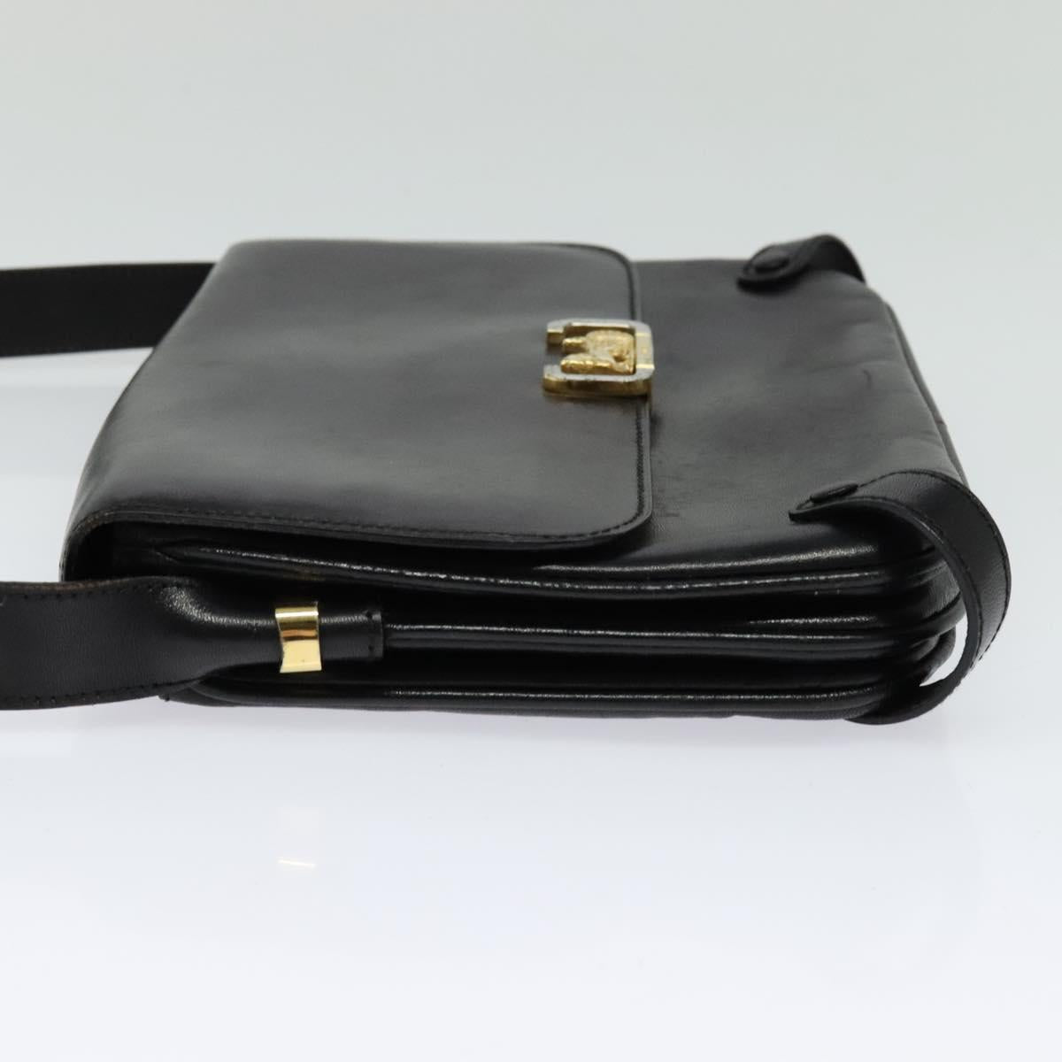CELINE Shoulder Bag Leather Black Gold Auth 138409