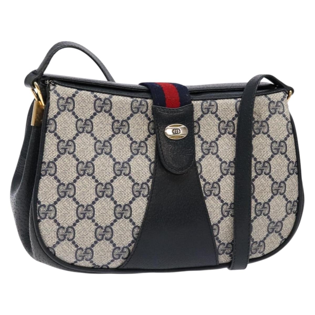 GUCCI GG Supreme Sherry Line Bag PVC Navy Gold Red 10 02 024 Auth 138412