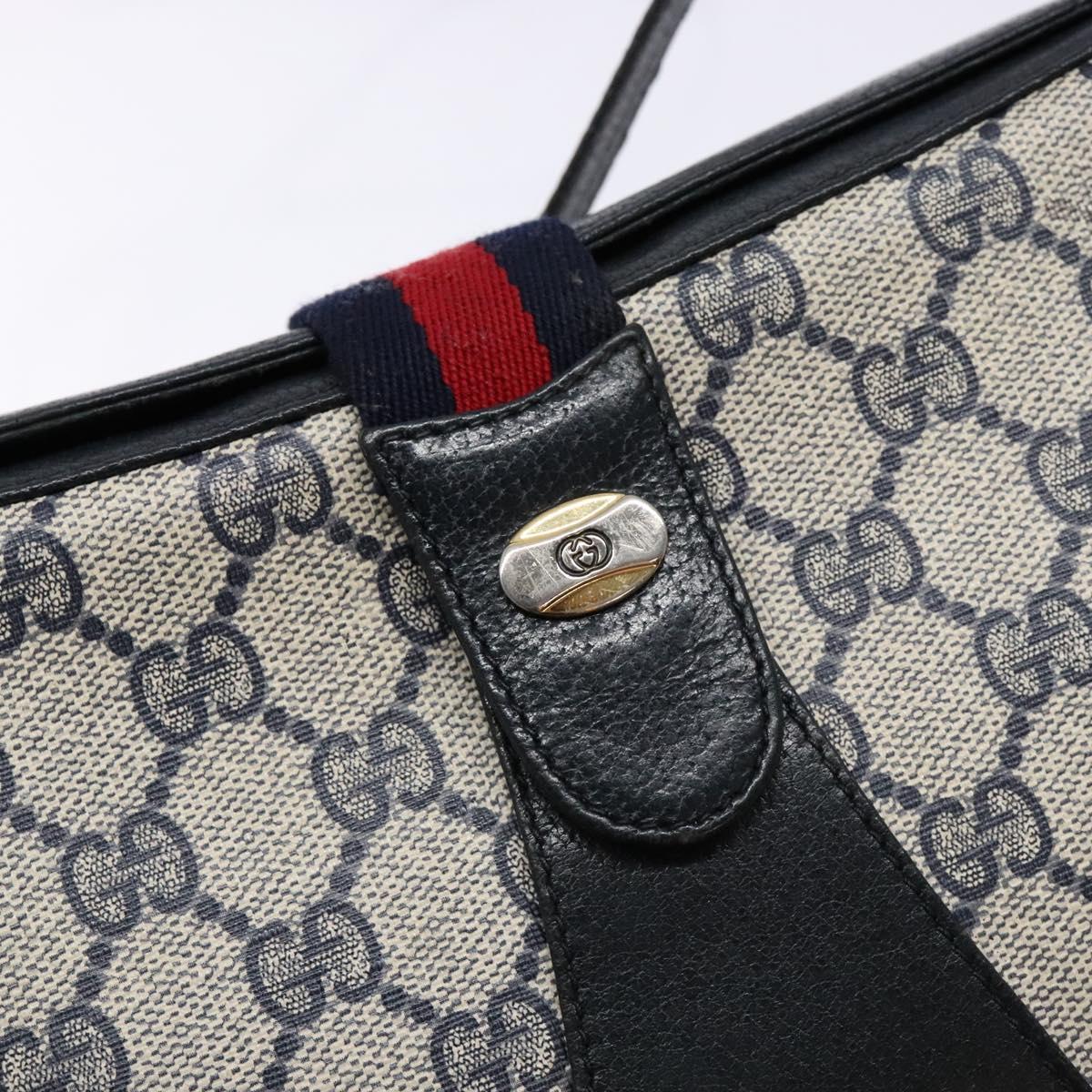 GUCCI GG Supreme Sherry Line Bag PVC Navy Gold Red 10 02 024 Auth 138412