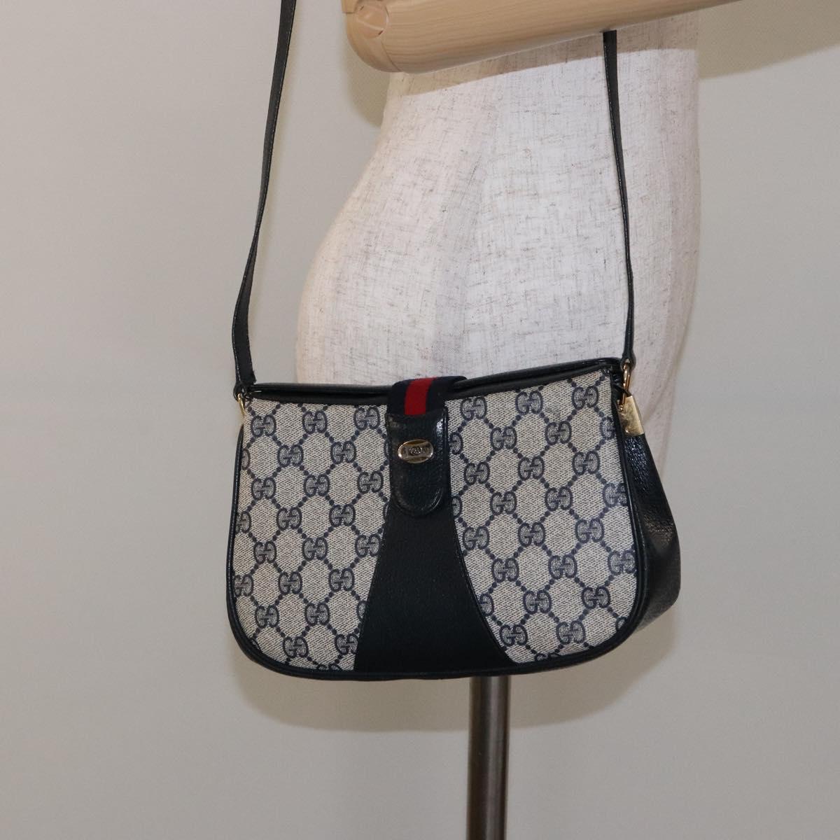 GUCCI GG Supreme Sherry Line Bag PVC Navy Gold Red 10 02 024 Auth 138412