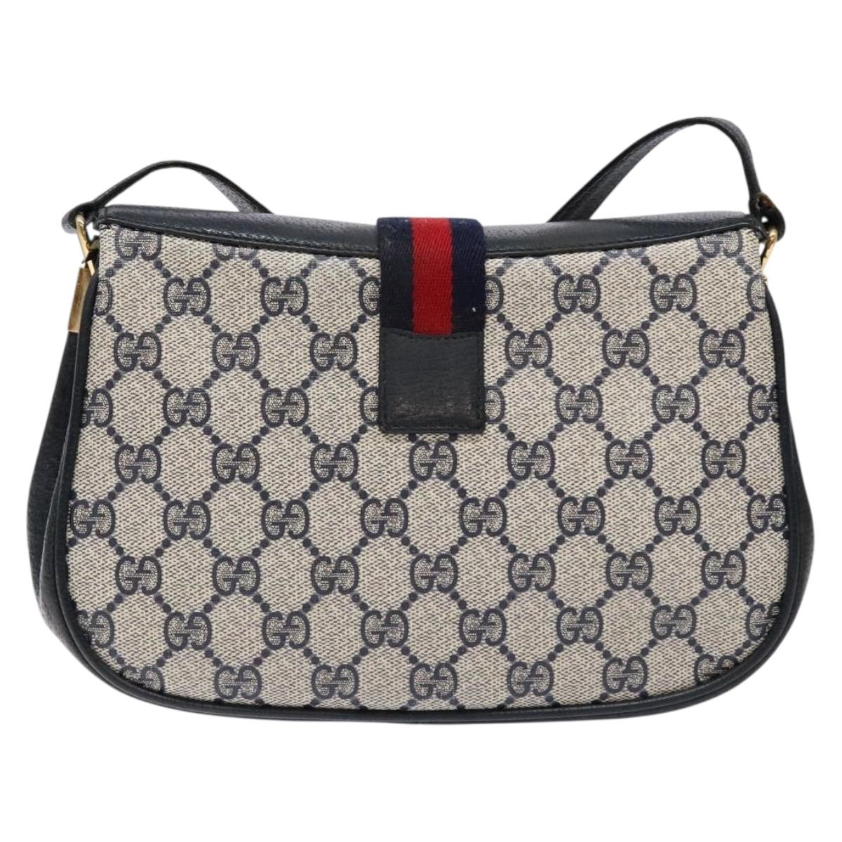 GUCCI GG Supreme Sherry Line Bag PVC Navy Gold Red 10 02 024 Auth 138412