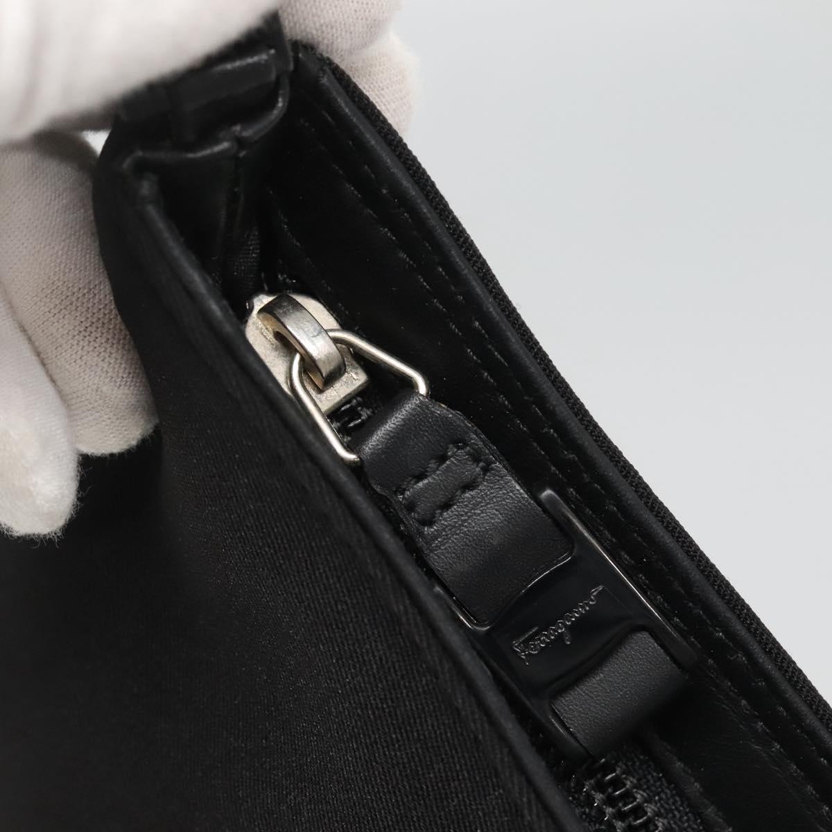 Salvatore Ferragamo Chain Vala Shoulder Bag Nylon Black Silver Auth 138415