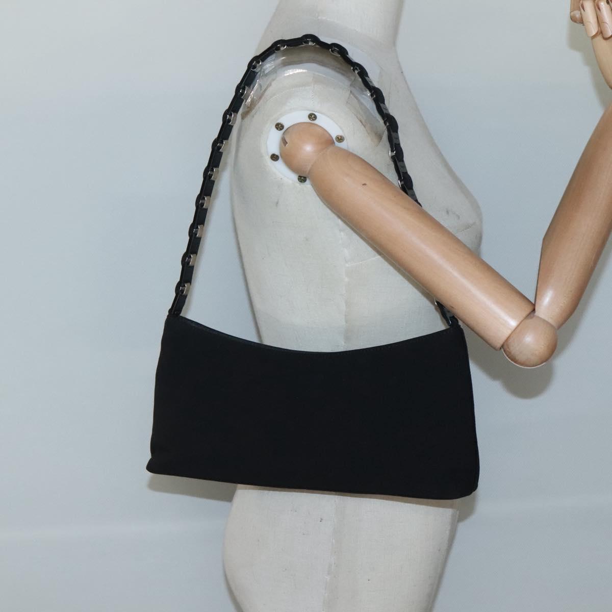Salvatore Ferragamo Chain Vala Shoulder Bag Nylon Black Silver Auth 138415