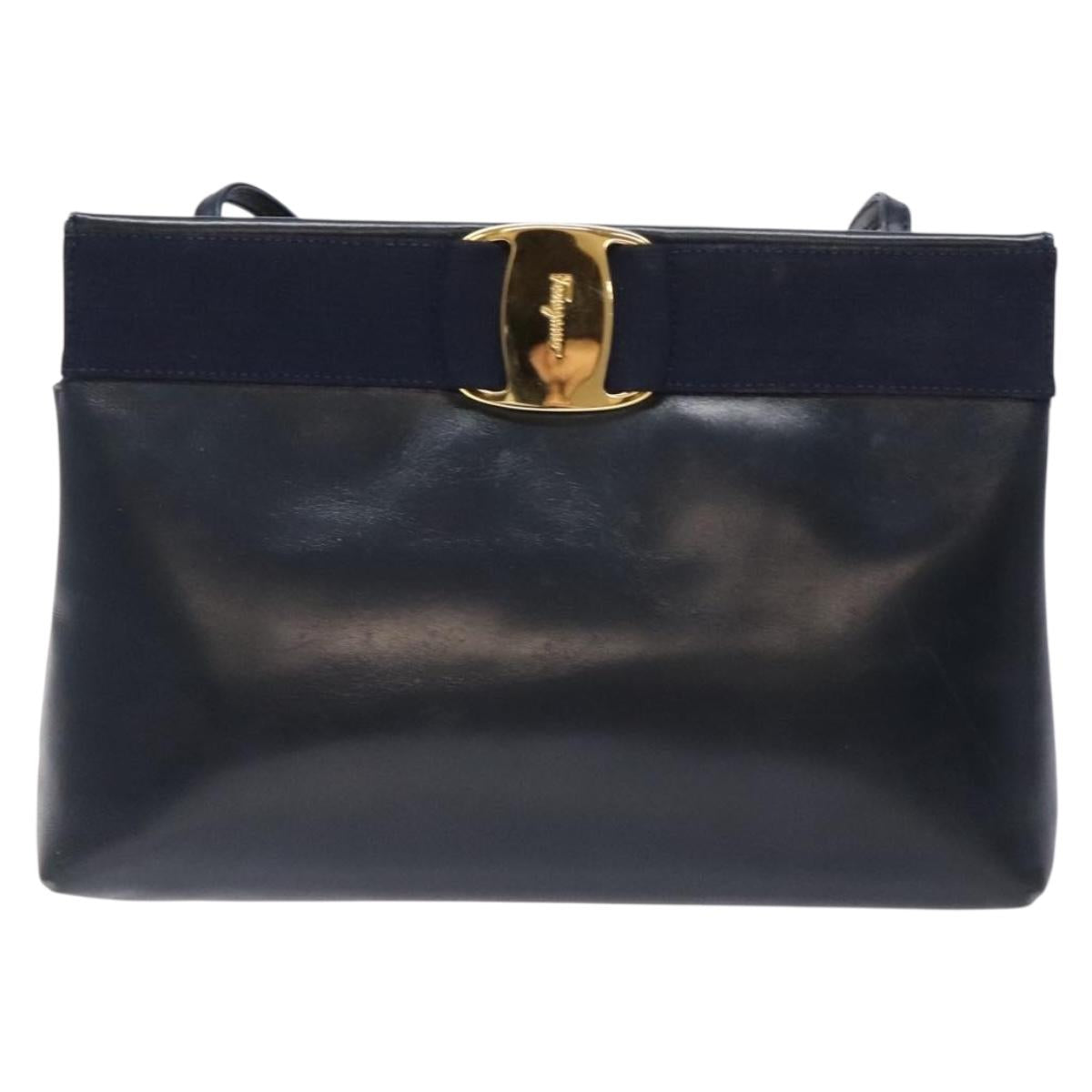 Salvatore Ferragamo Vala Shoulder Bag Leather Black Gold Auth 138416