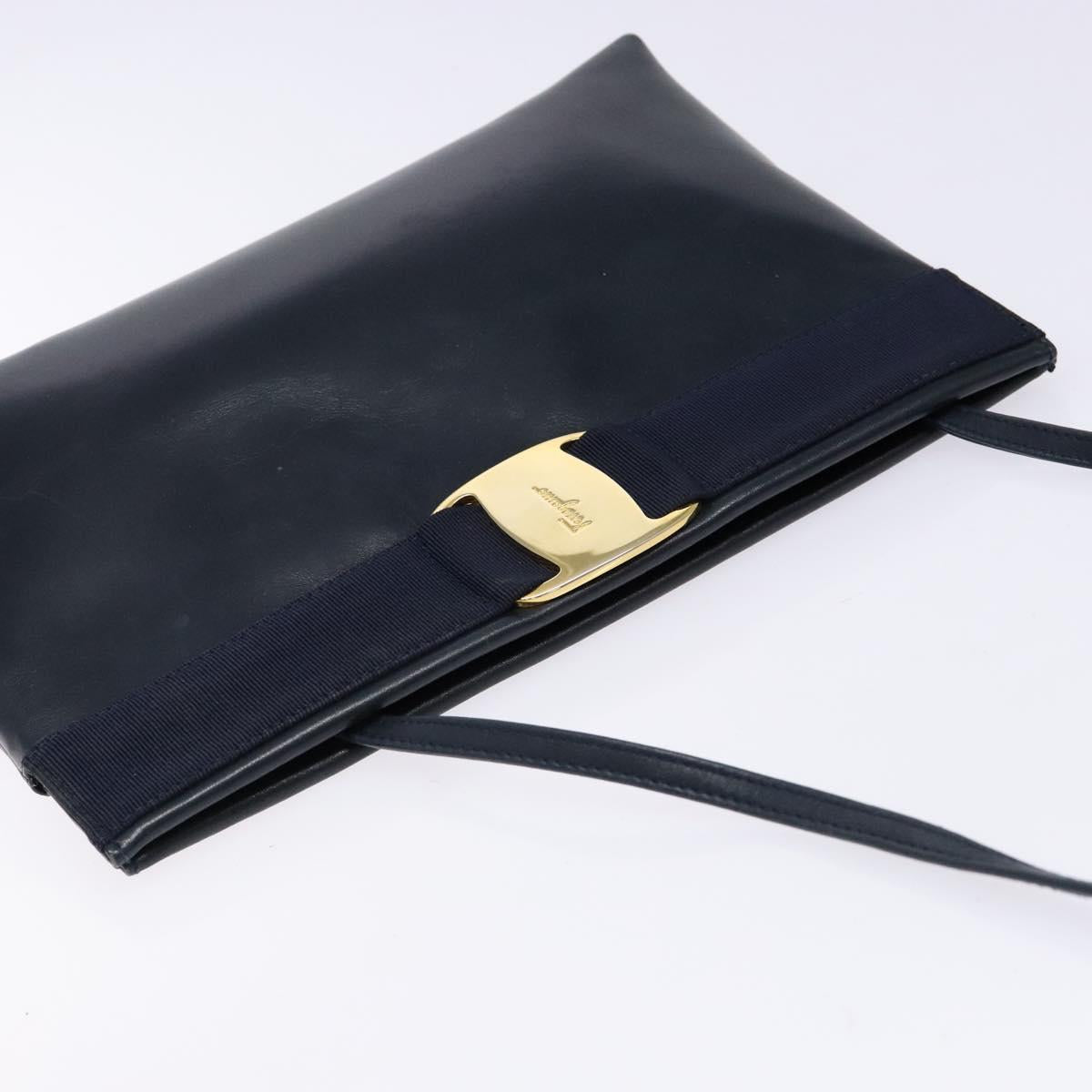 Salvatore Ferragamo Vala Shoulder Bag Leather Black Gold Auth 138416