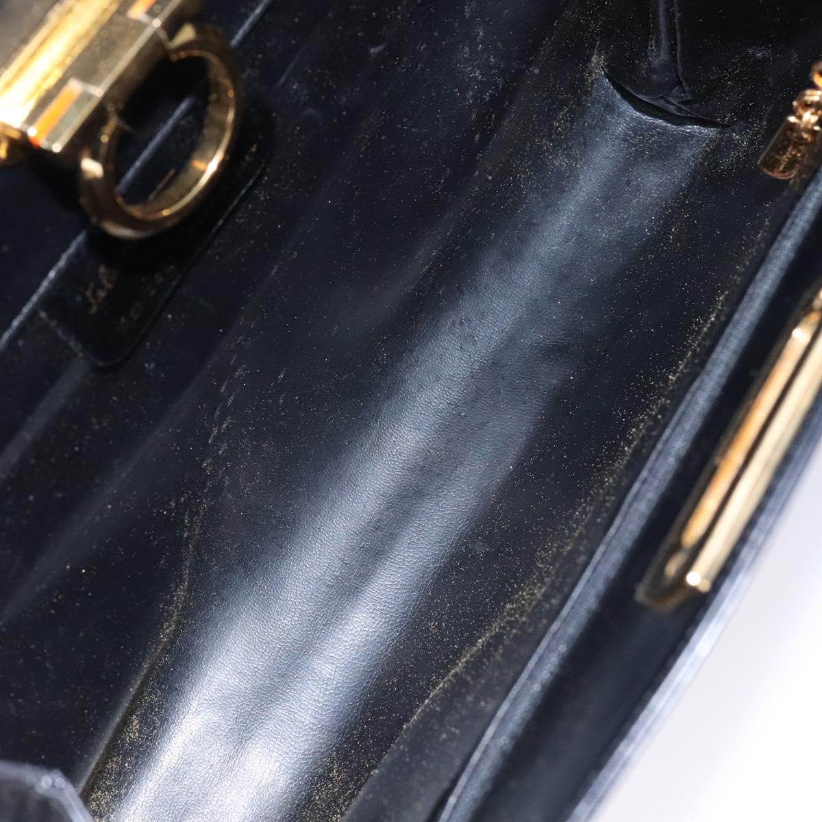 Salvatore Ferragamo Gancini Chain Shoulder Bag Leather Black Gold Auth 138417