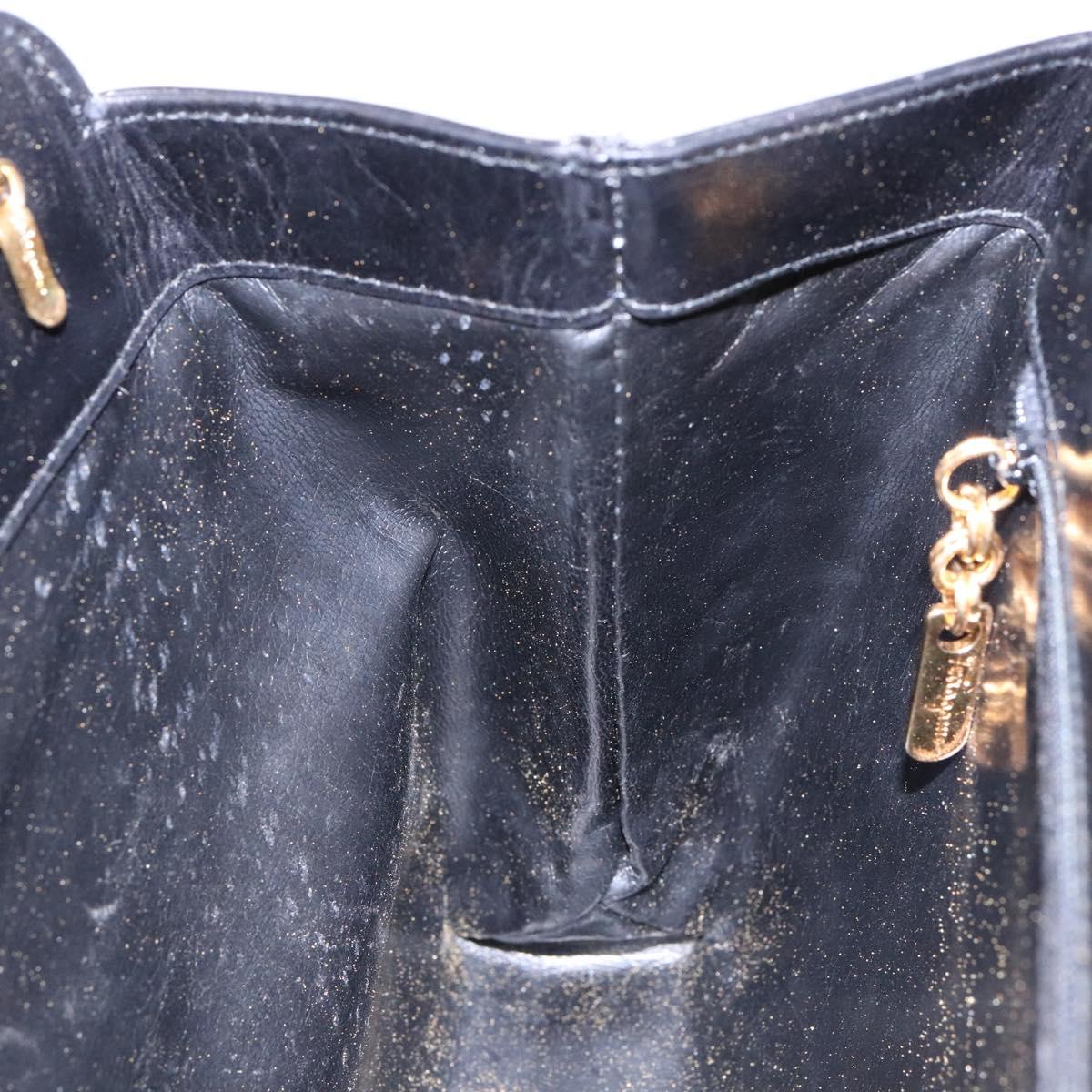 Salvatore Ferragamo Gancini Chain Shoulder Bag Leather Black Gold Auth 138417