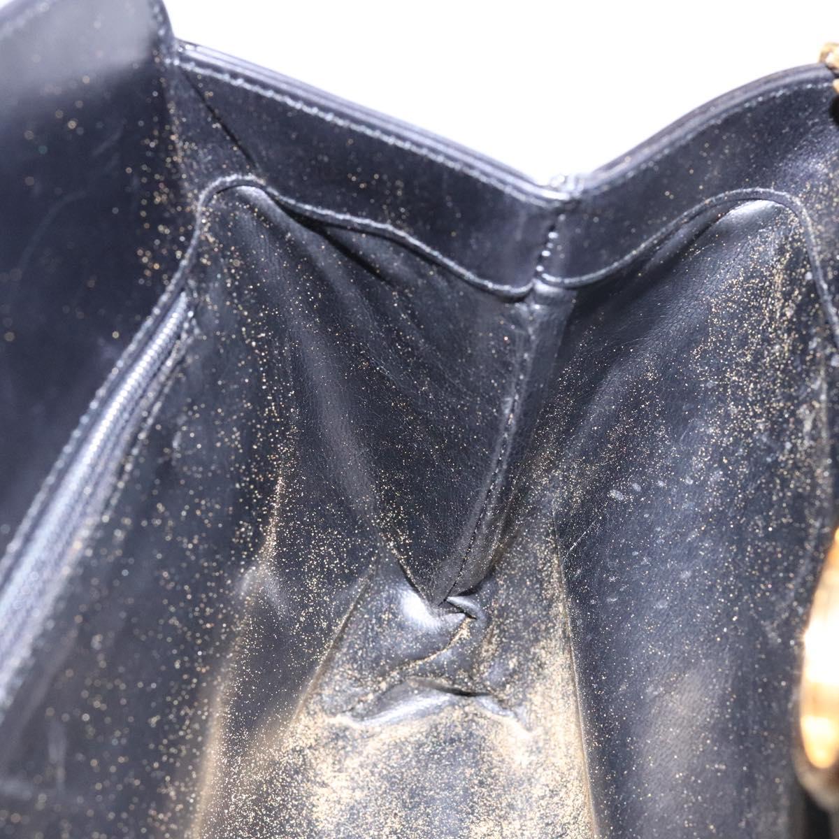 Salvatore Ferragamo Gancini Chain Shoulder Bag Leather Black Gold Auth 138417