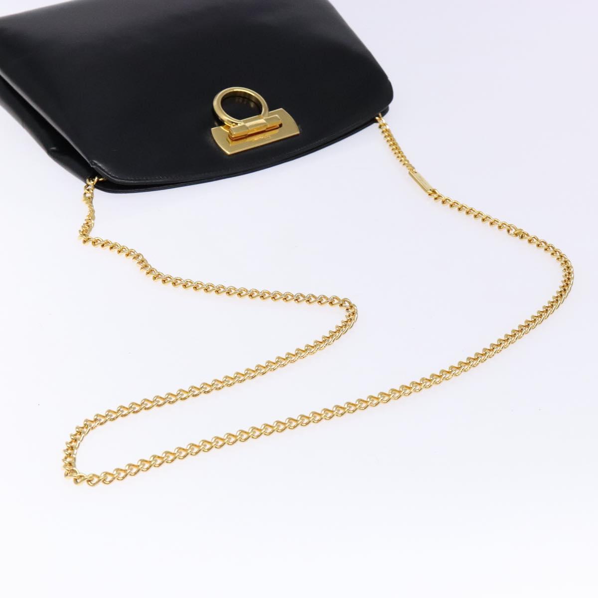 Salvatore Ferragamo Gancini Chain Shoulder Bag Leather Black Gold Auth 138417