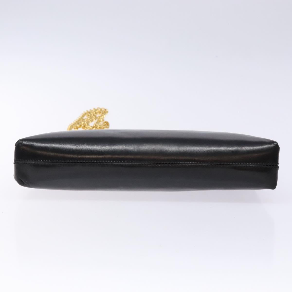 Salvatore Ferragamo Gancini Chain Shoulder Bag Leather Black Gold Auth 138417