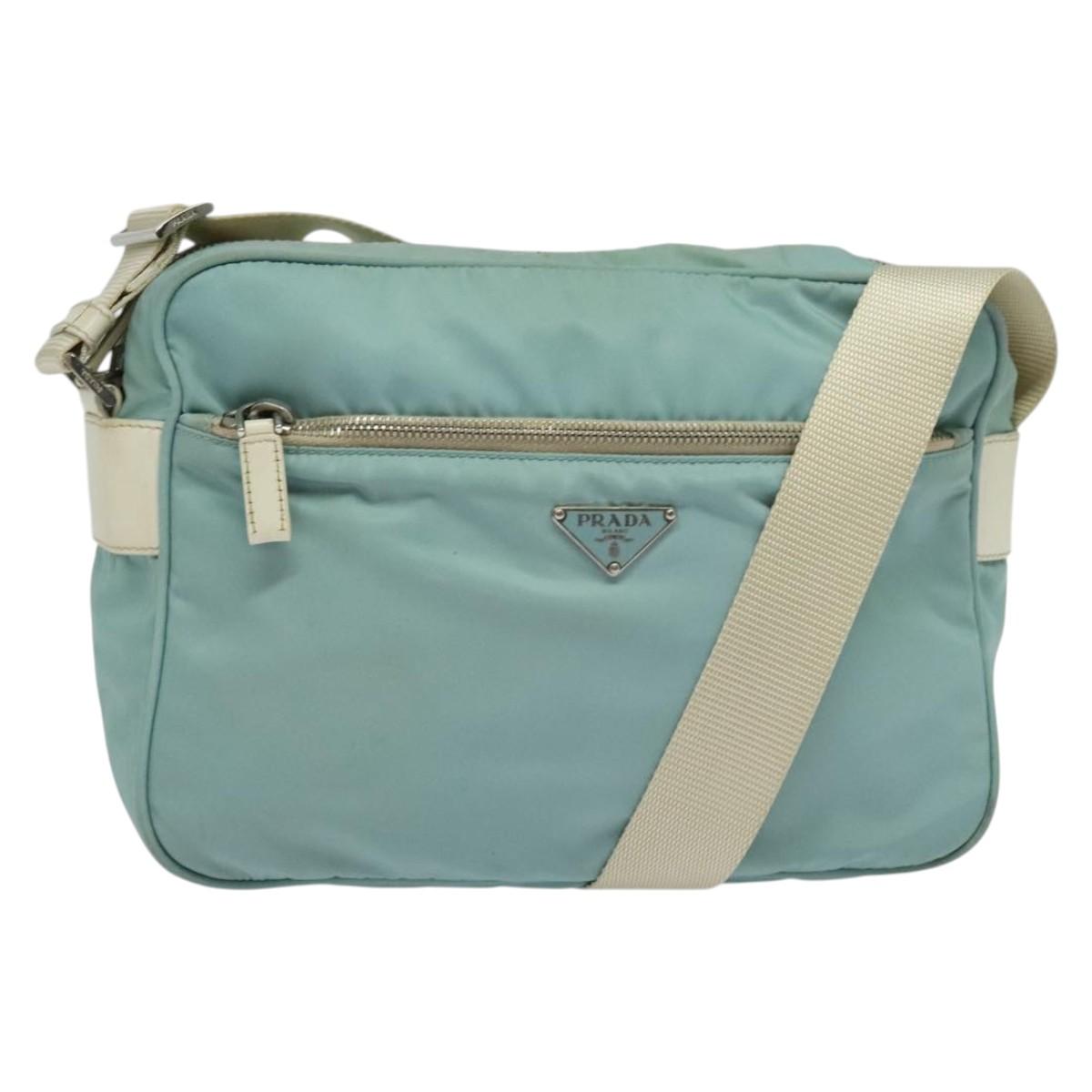 PRADA Shoulder Bag Nylon Light Blue Silver Auth 138419