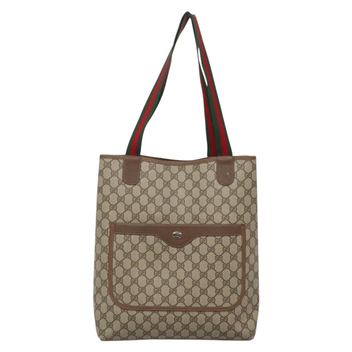 GUCCI GG Supreme Web Sherry Line Tote Bag PVC Beige Red 39 02 003 Auth 138451