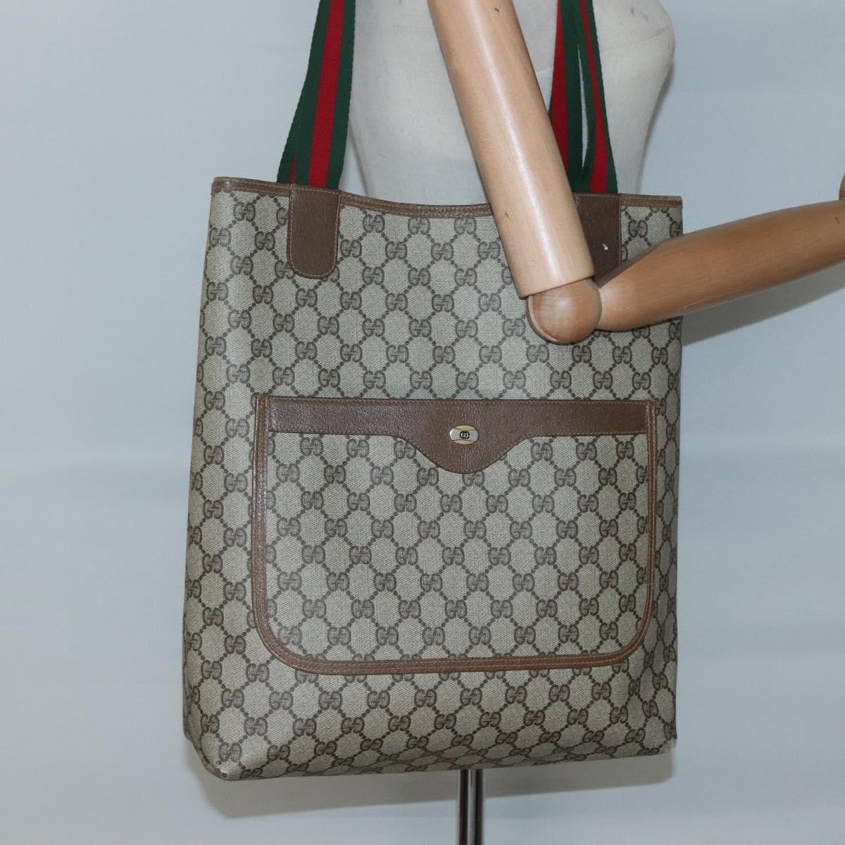 GUCCI GG Supreme Web Sherry Line Tote Bag PVC Beige Red 39 02 003 Auth 138451