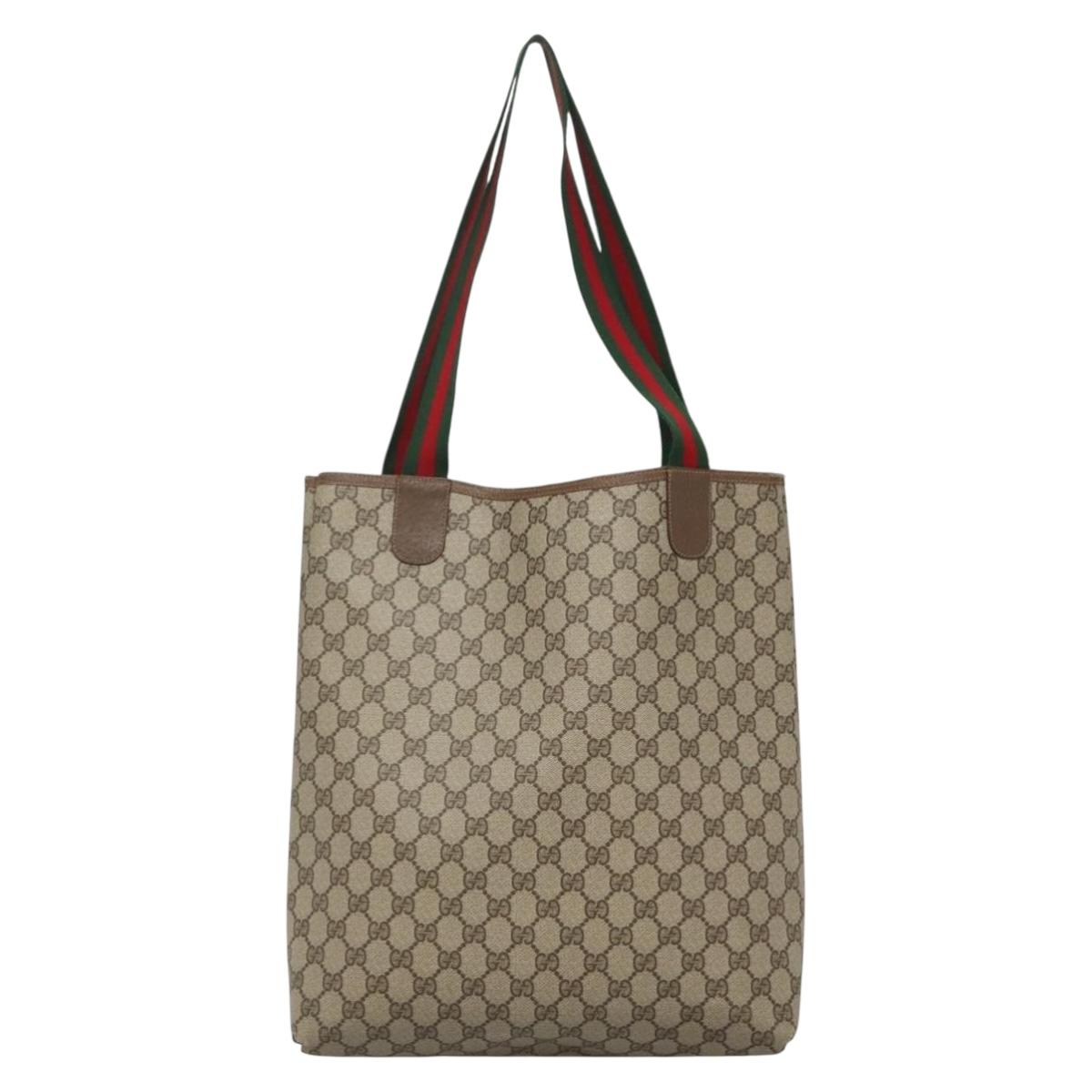 GUCCI GG Supreme Web Sherry Line Tote Bag PVC Beige Red 39 02 003 Auth 138451